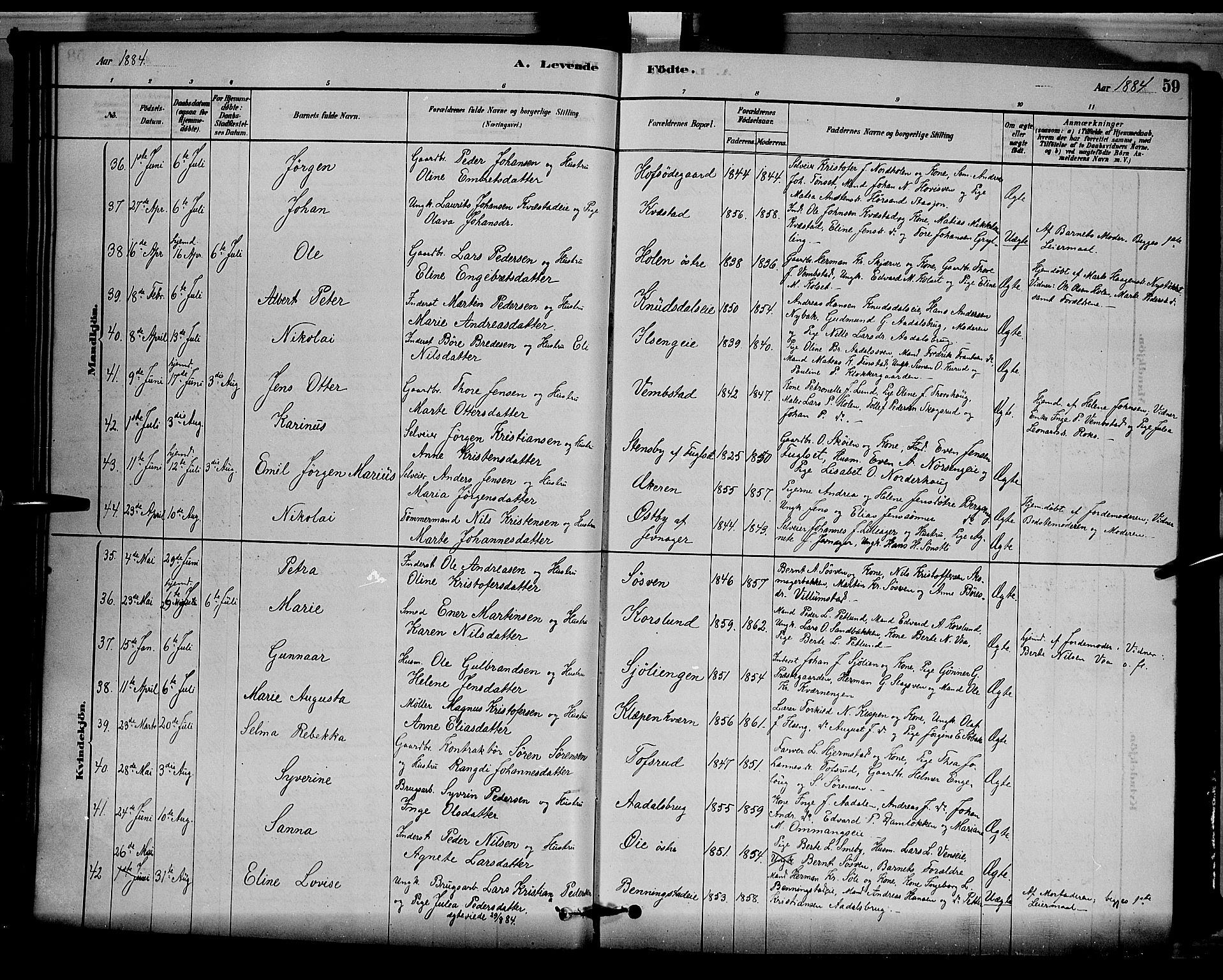 Løten prestekontor, SAH/PREST-022/L/La/L0005: Parish register (copy) no. 5, 1878-1891, p. 59