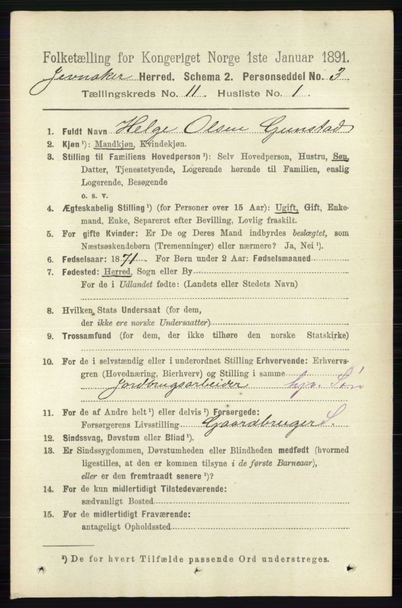 RA, 1891 census for 0532 Jevnaker, 1891, p. 6904