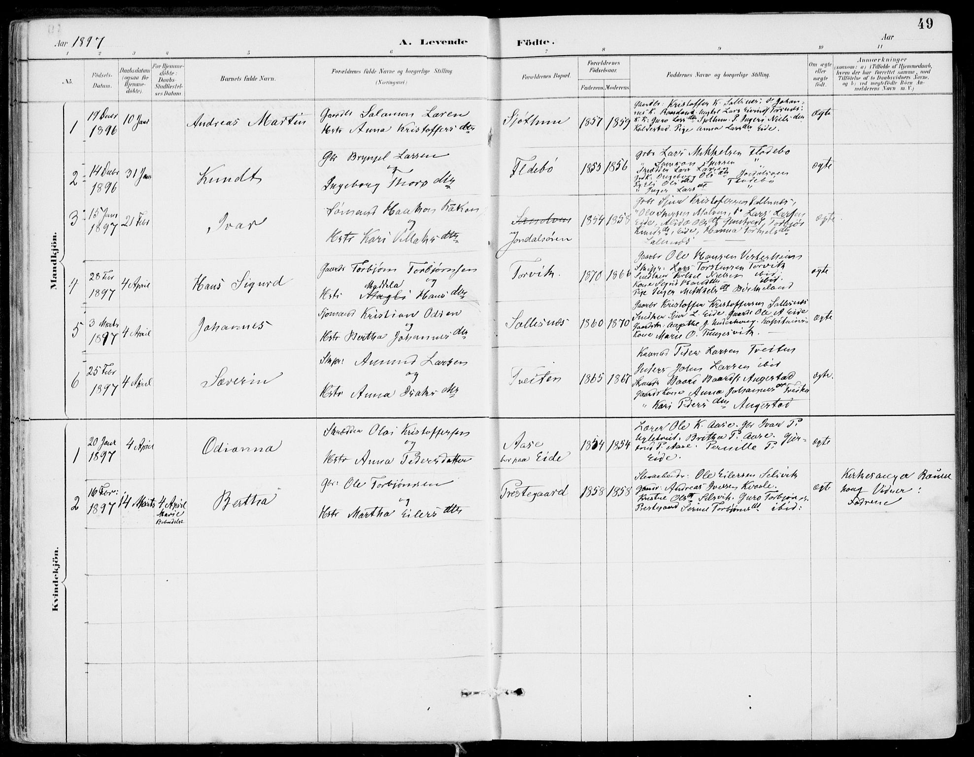 Strandebarm sokneprestembete, SAB/A-78401/H/Haa: Parish register (official) no. E  1, 1886-1908, p. 49
