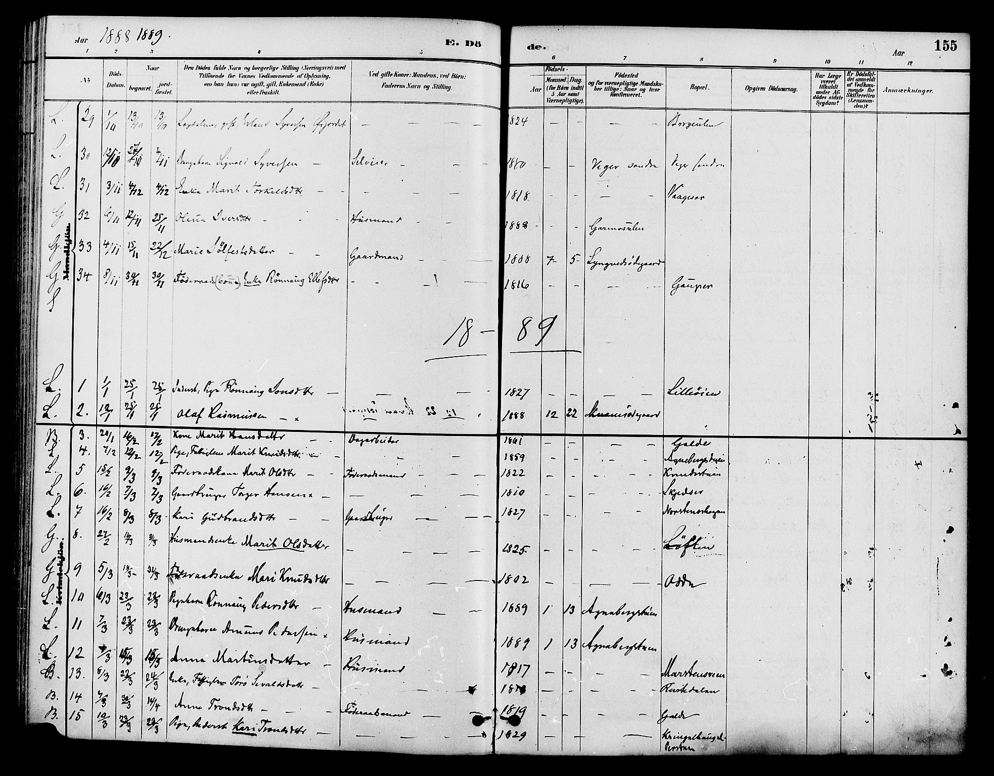 Lom prestekontor, SAH/PREST-070/K/L0008: Parish register (official) no. 8, 1885-1898, p. 155