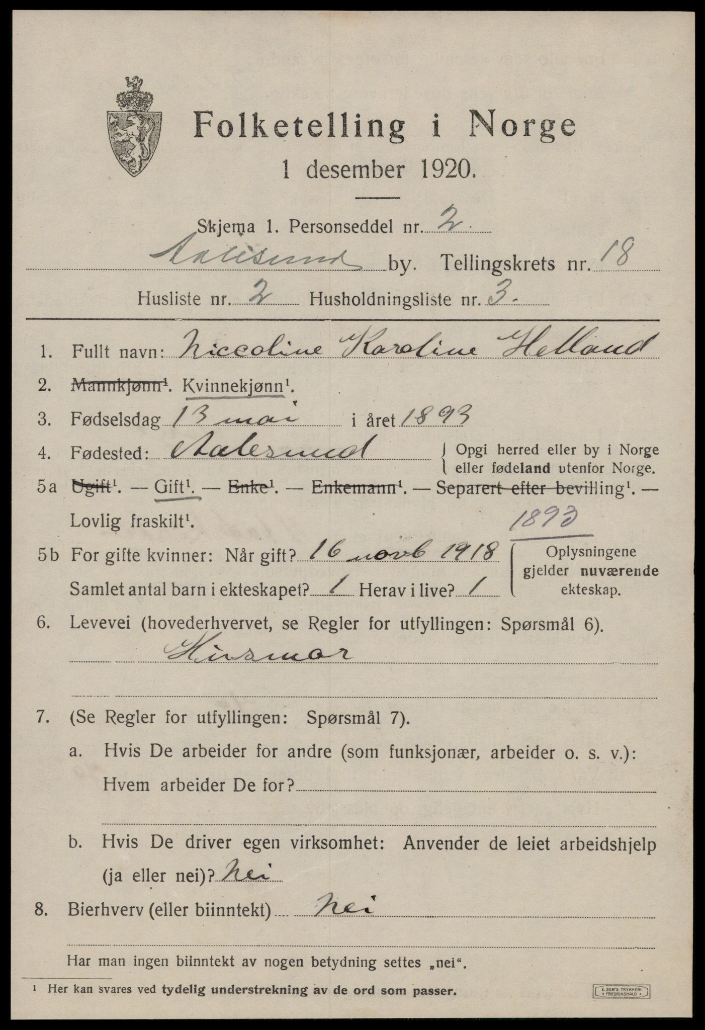 SAT, 1920 census for Ålesund, 1920, p. 34050