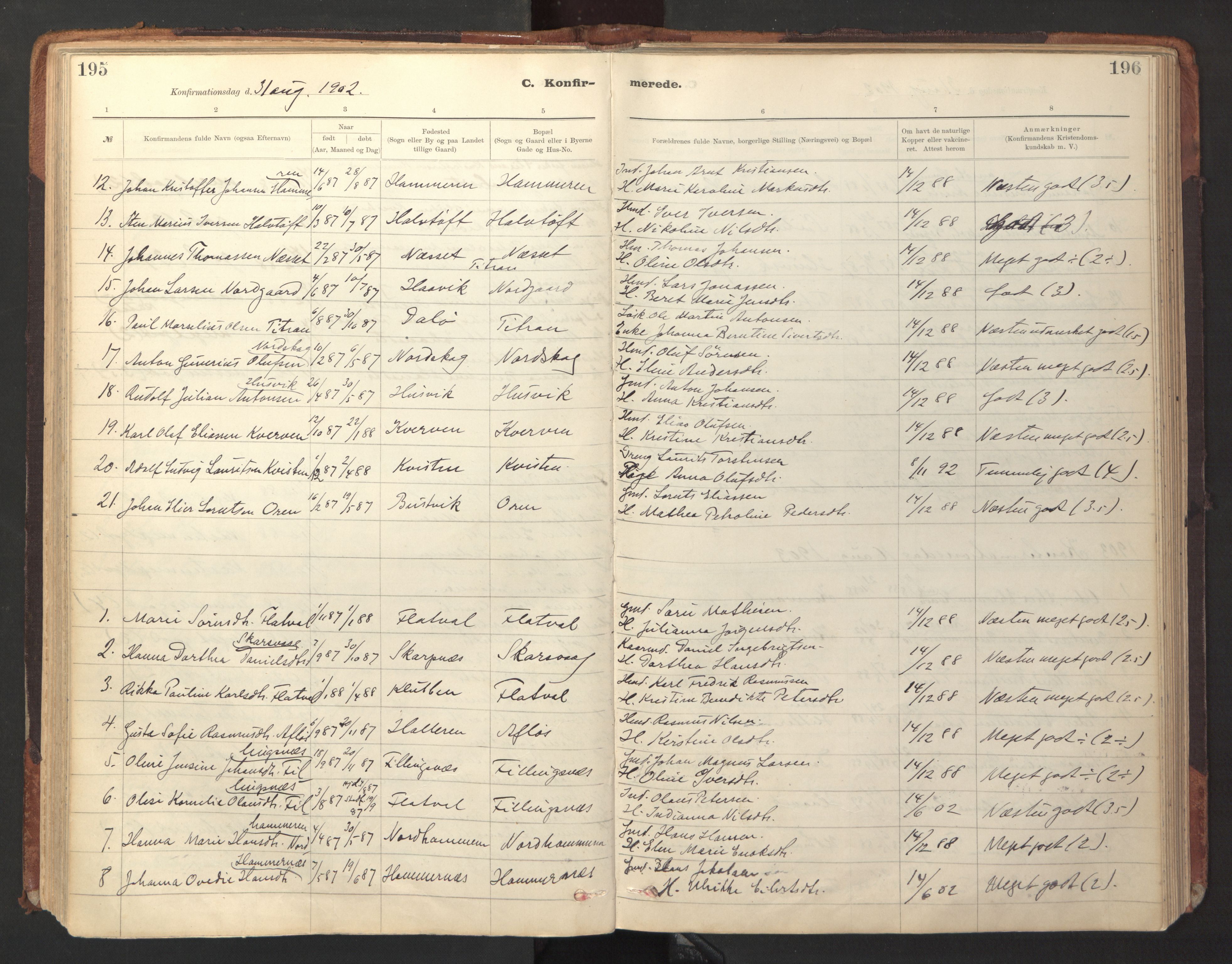 Ministerialprotokoller, klokkerbøker og fødselsregistre - Sør-Trøndelag, SAT/A-1456/641/L0596: Parish register (official) no. 641A02, 1898-1915, p. 195-196