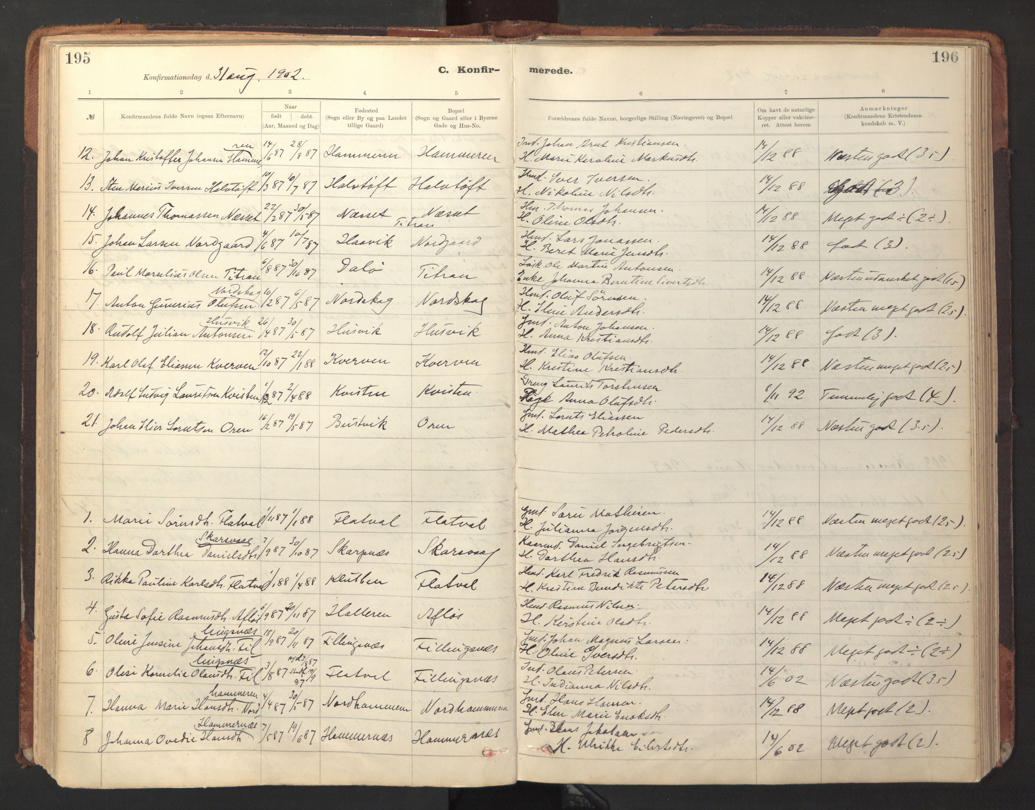 Ministerialprotokoller, klokkerbøker og fødselsregistre - Sør-Trøndelag, AV/SAT-A-1456/641/L0596: Parish register (official) no. 641A02, 1898-1915, p. 195-196