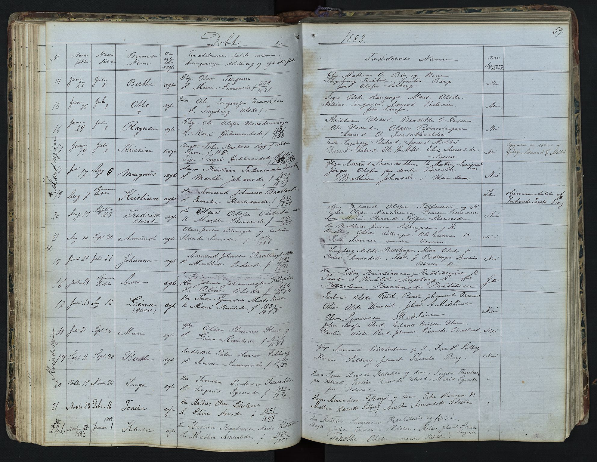 Vestre Gausdal prestekontor, SAH/PREST-094/H/Ha/Hab/L0001: Parish register (copy) no. 1, 1867-1895, p. 59