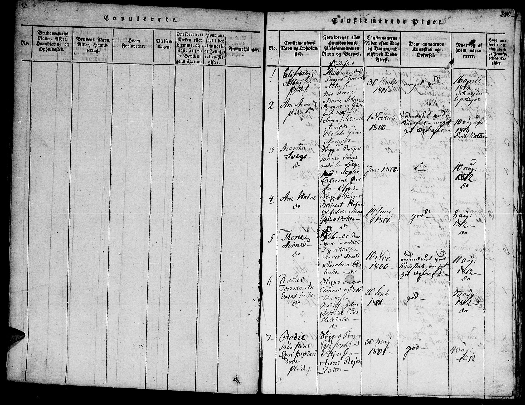Flekkefjord sokneprestkontor, SAK/1111-0012/F/Fa/Fac/L0002: Parish register (official) no. A 2, 1815-1826, p. 240
