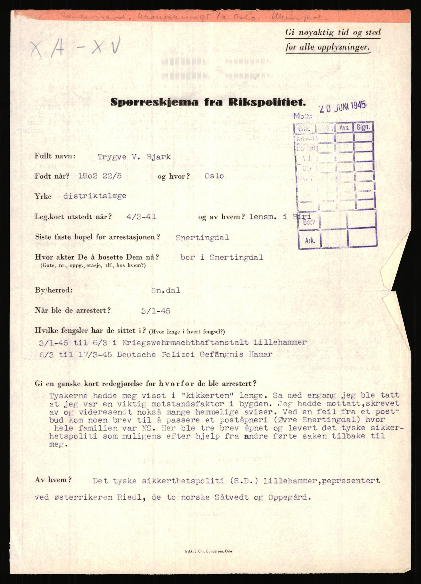 Rikspolitisjefen, AV/RA-S-1560/L/L0002: Berg, Alf - Bråthen, Thorleif, 1940-1945, p. 434