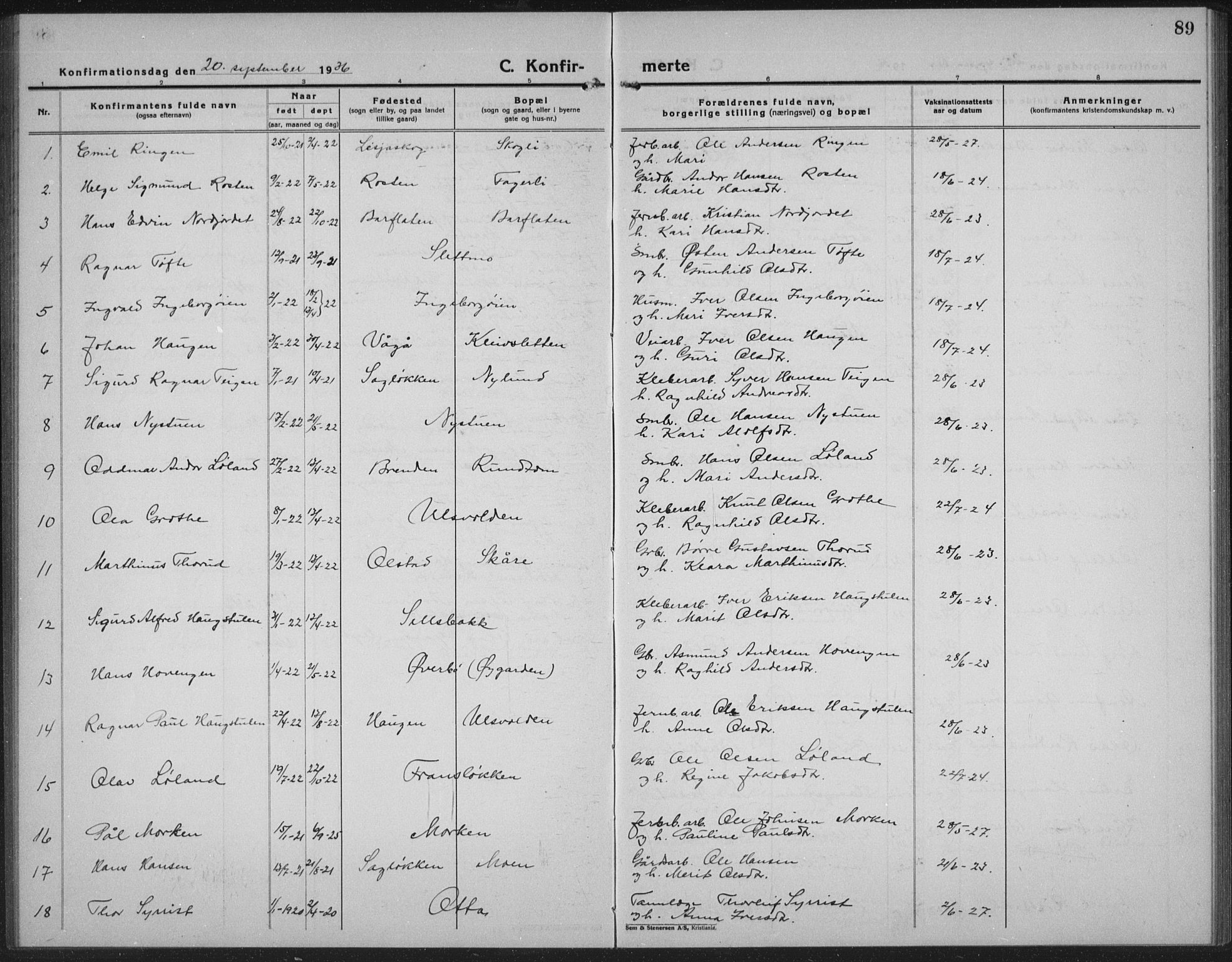 Sel prestekontor, SAH/PREST-074/H/Ha/Hab/L0002: Parish register (copy) no. 2, 1923-1939, p. 89