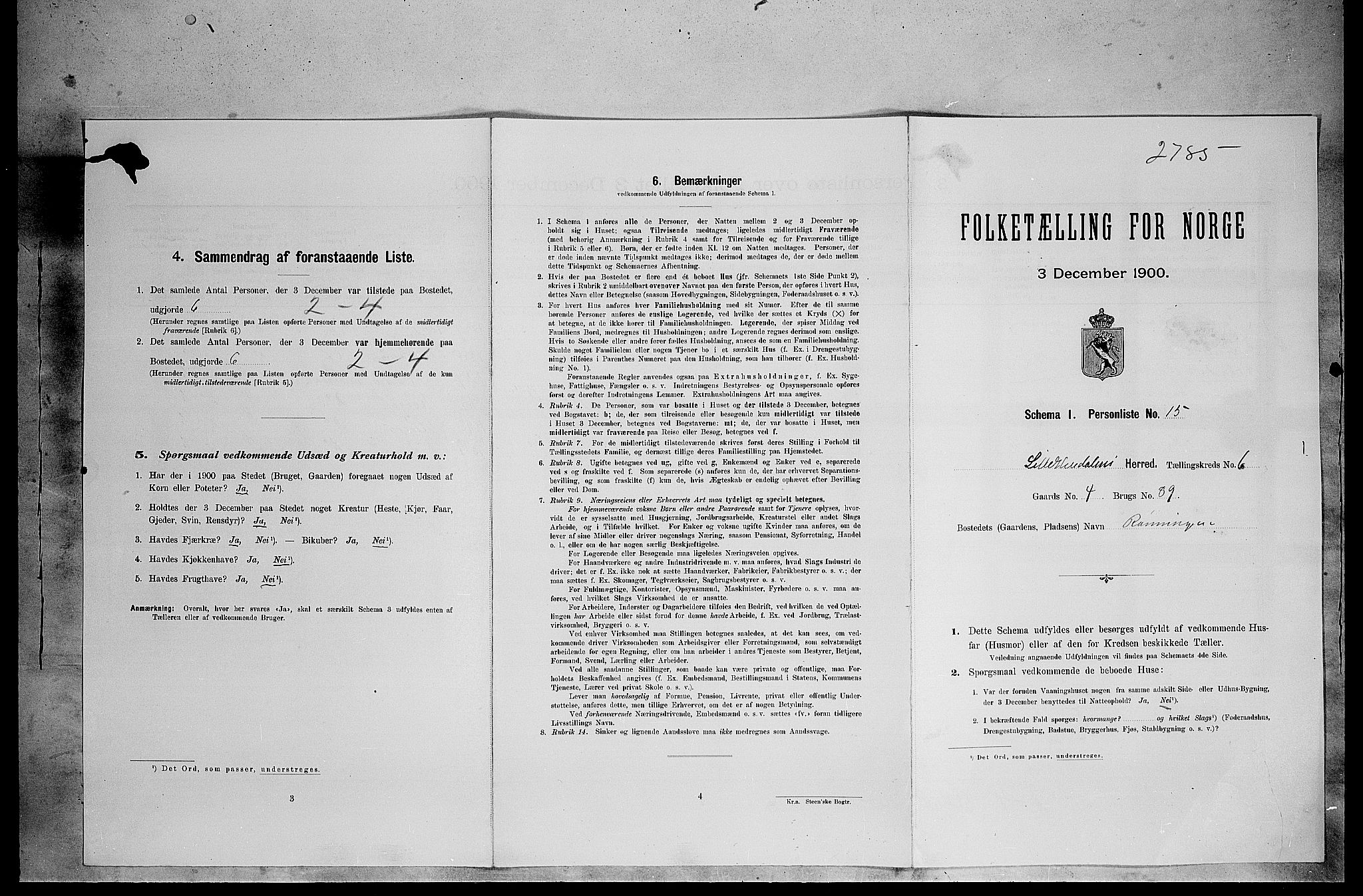 SAH, 1900 census for Lille Elvedalen, 1900, p. 474