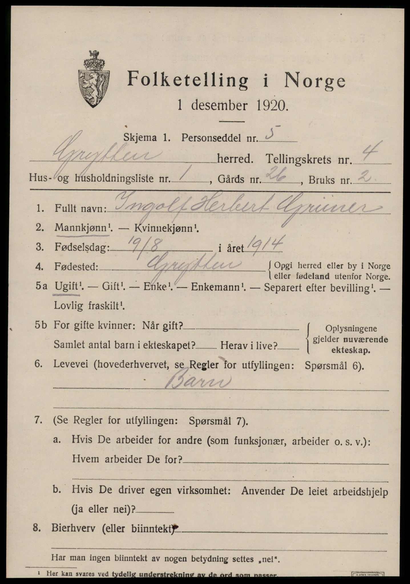 SAT, 1920 census for Grytten, 1920, p. 2628