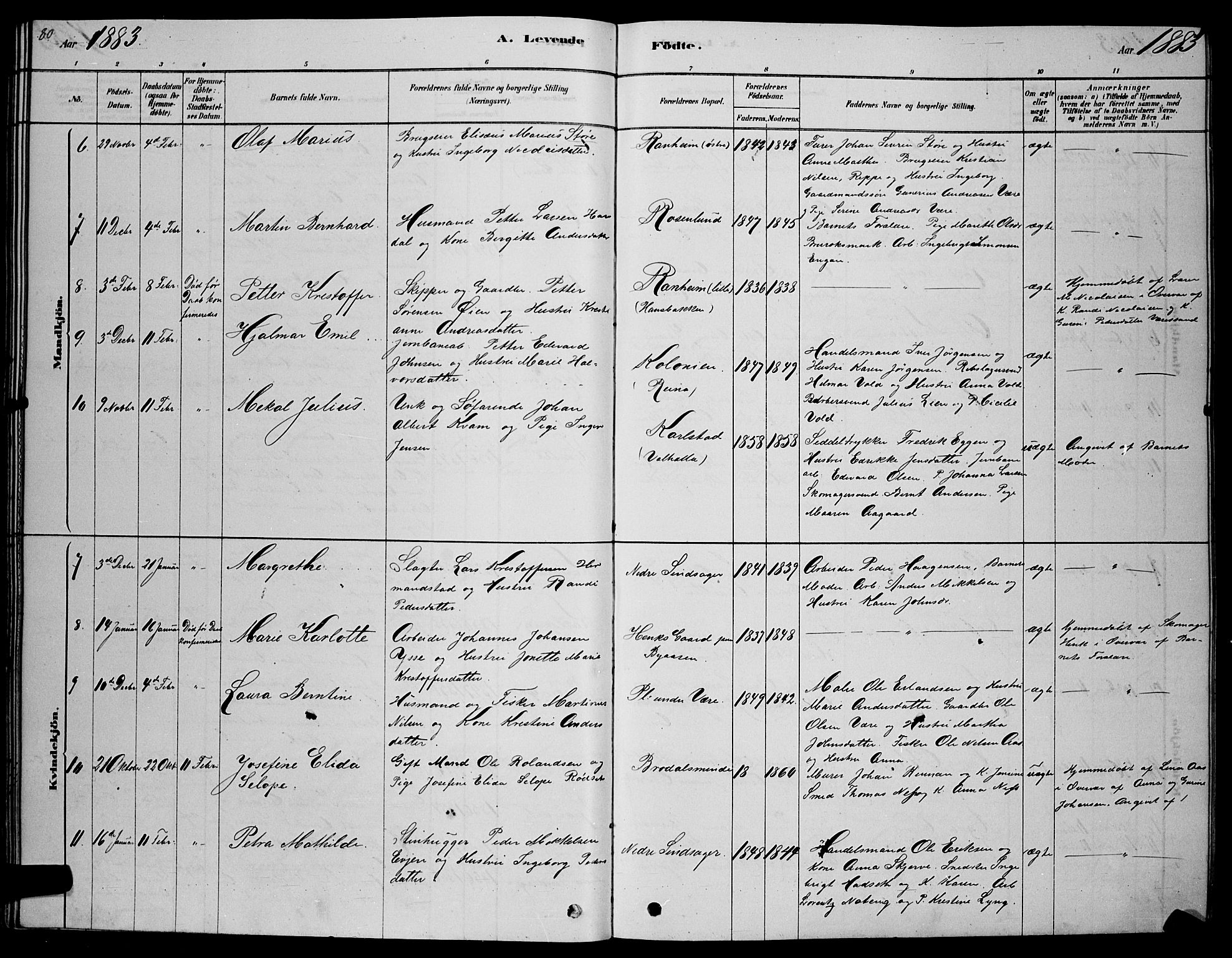 Ministerialprotokoller, klokkerbøker og fødselsregistre - Sør-Trøndelag, AV/SAT-A-1456/606/L0312: Parish register (copy) no. 606C08, 1878-1894, p. 80