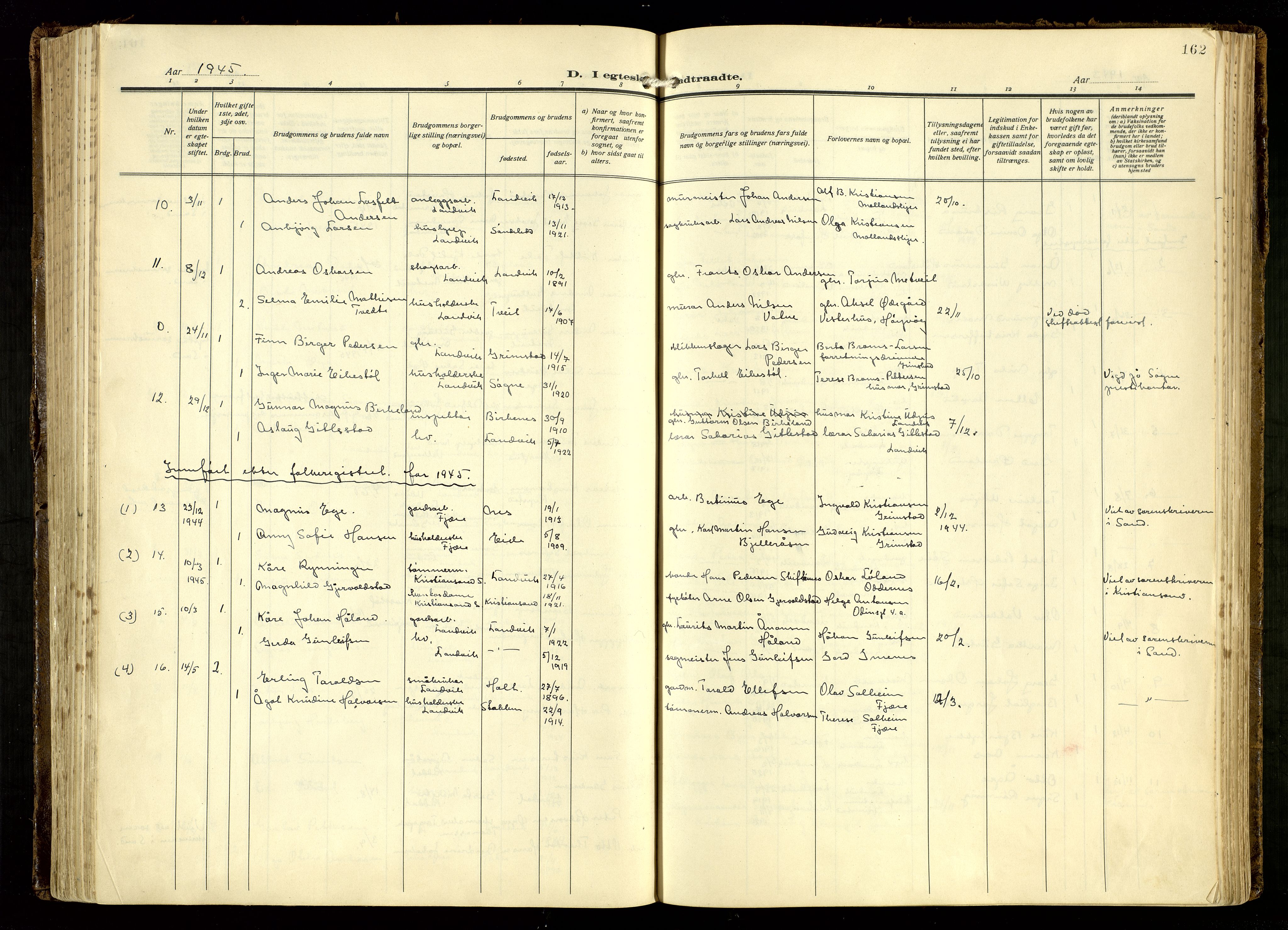 Hommedal sokneprestkontor, AV/SAK-1111-0023/F/Fa/Fab/L0008: Parish register (official) no. A 8, 1925-1956, p. 162