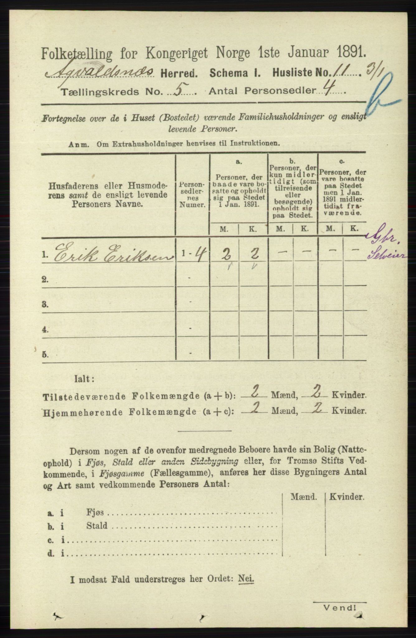 RA, 1891 census for 1147 Avaldsnes, 1891, p. 2999