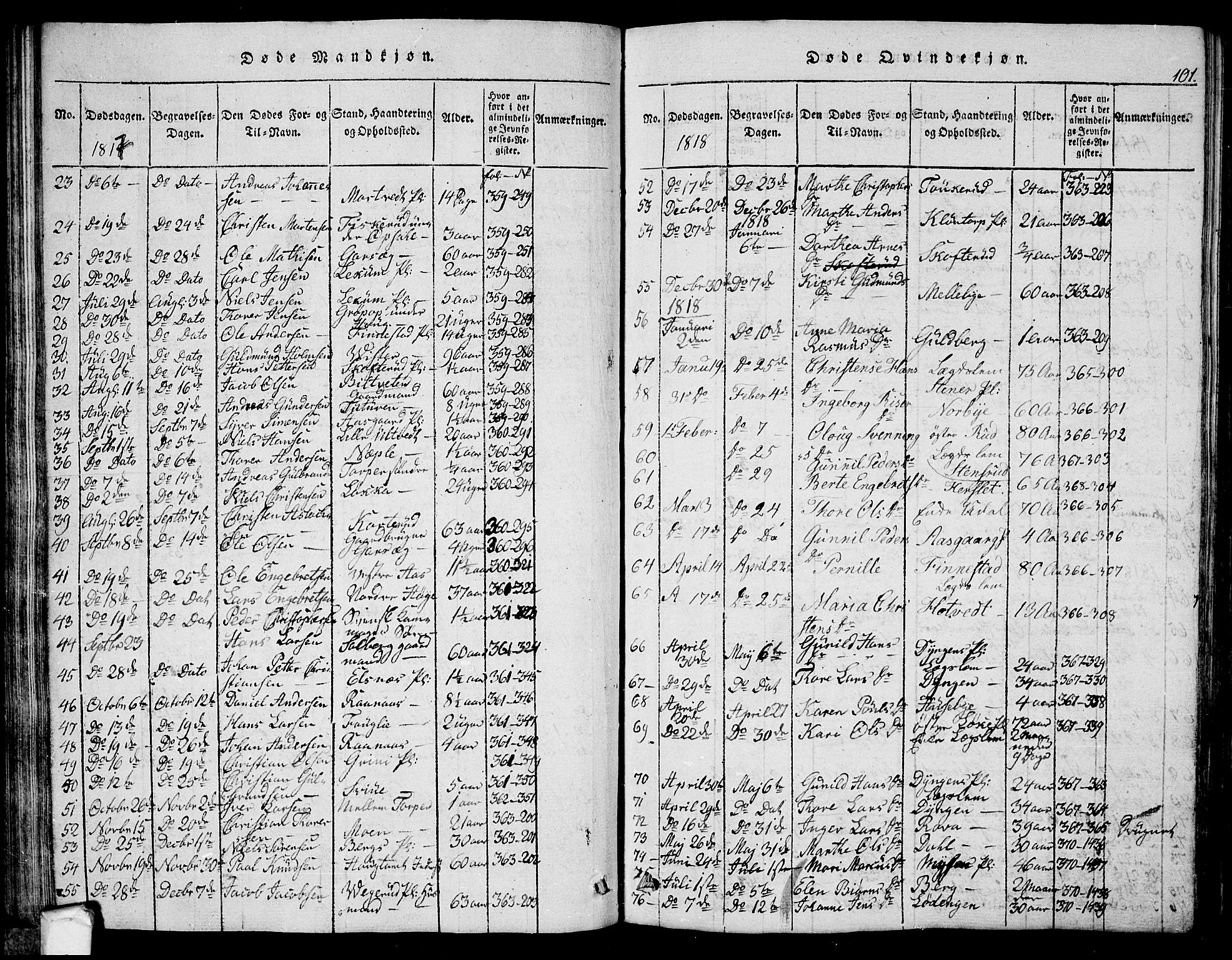 Eidsberg prestekontor Kirkebøker, AV/SAO-A-10905/G/Ga/L0001: Parish register (copy) no. I 1, 1814-1831, p. 101