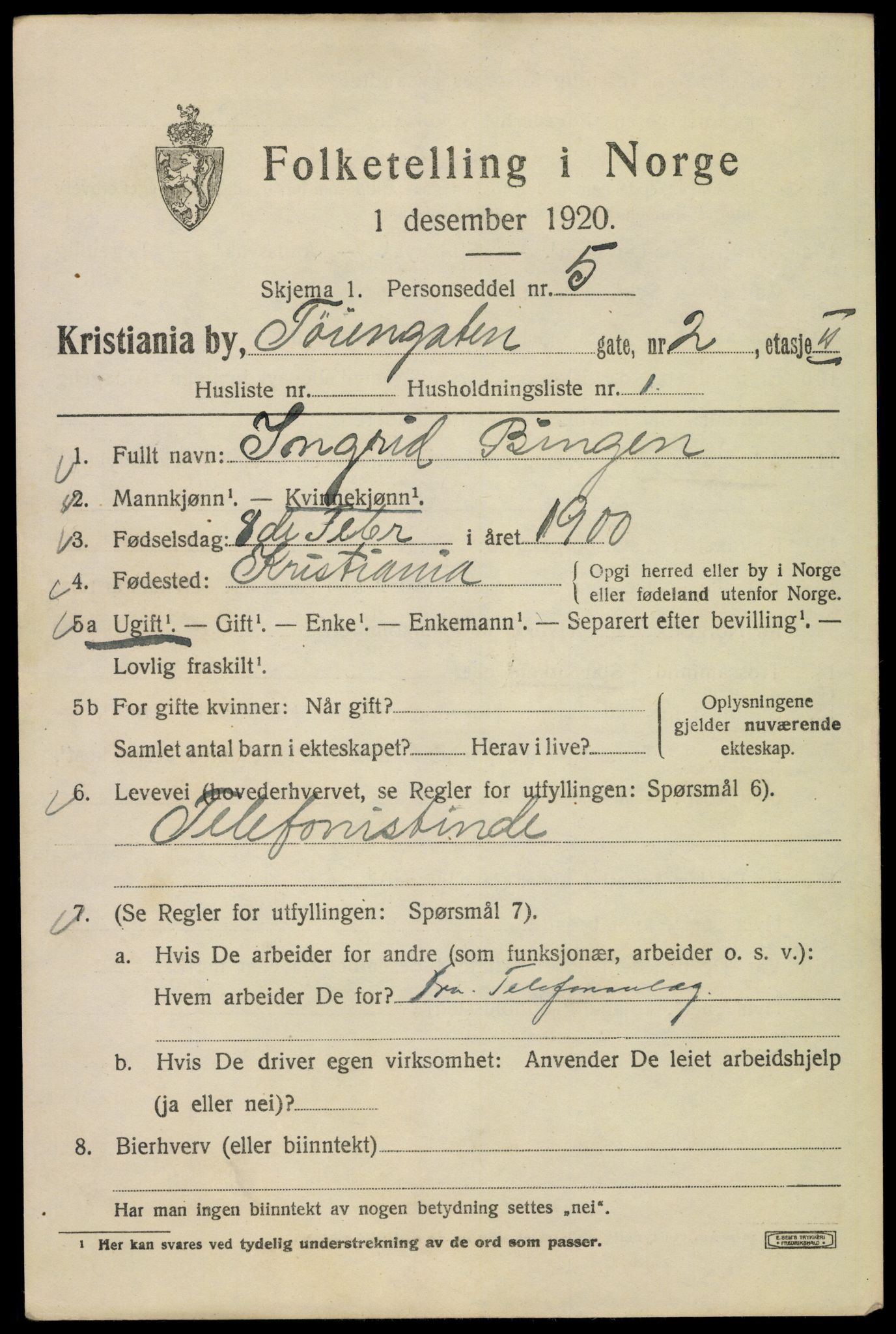 SAO, 1920 census for Kristiania, 1920, p. 604779