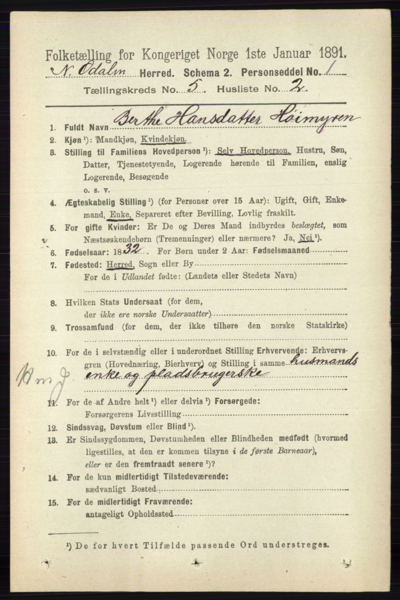 RA, 1891 census for 0418 Nord-Odal, 1891, p. 1553