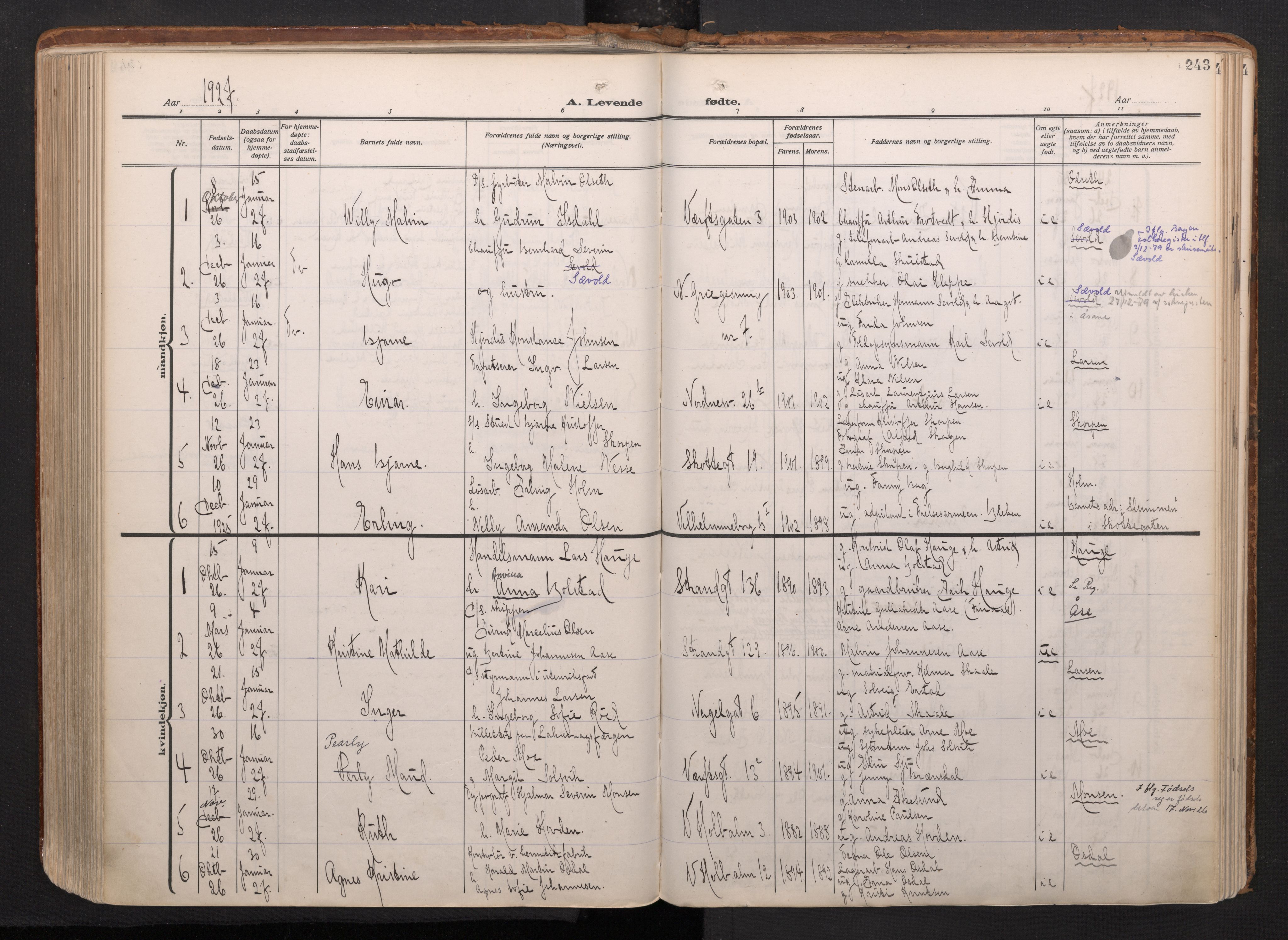 Nykirken Sokneprestembete, SAB/A-77101/H/Haa/L0020: Parish register (official) no. B 8, 1916-1933, p. 242b-243a