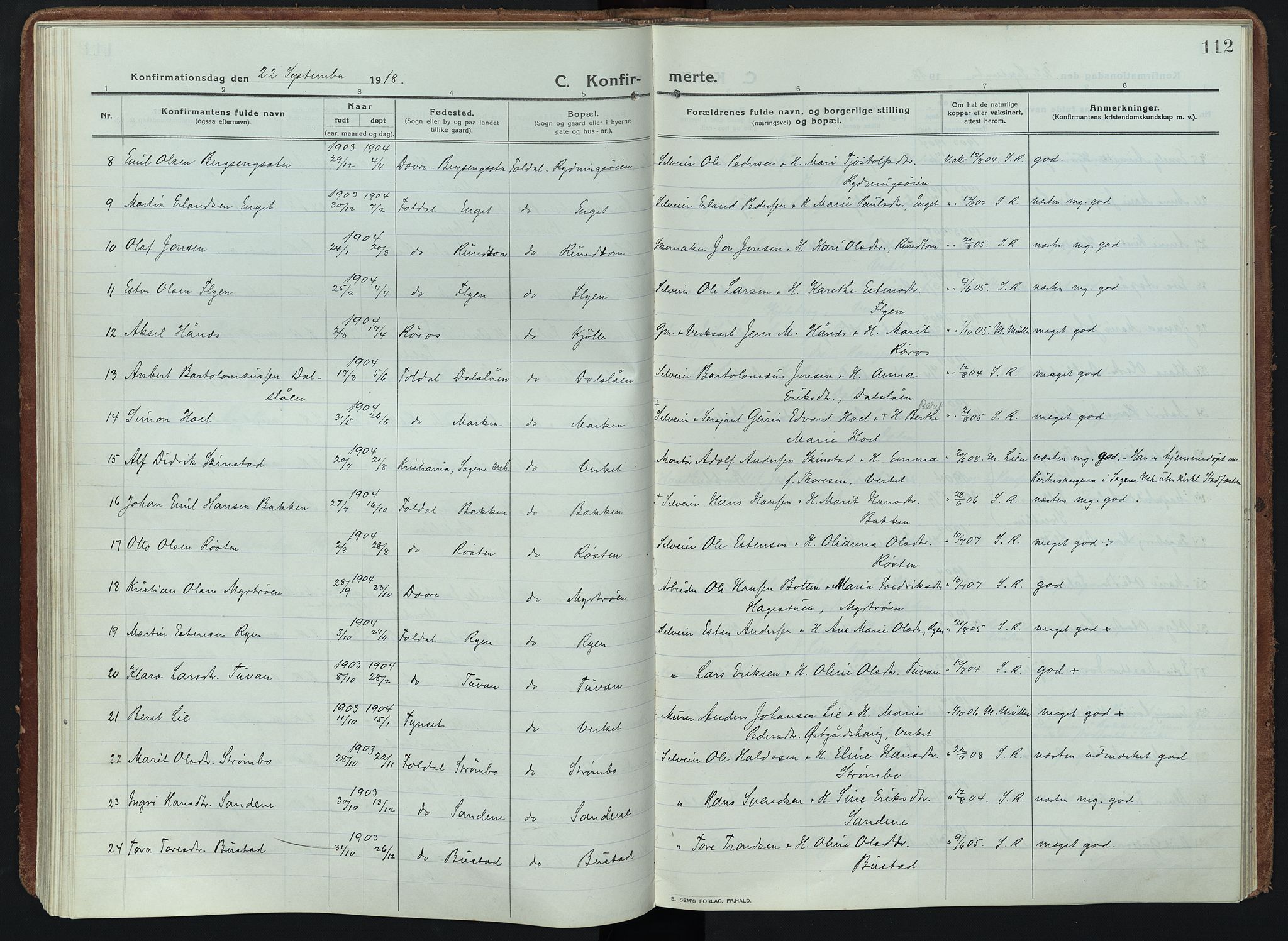 Alvdal prestekontor, SAH/PREST-060/H/Ha/Haa/L0005: Parish register (official) no. 5, 1913-1930, p. 112