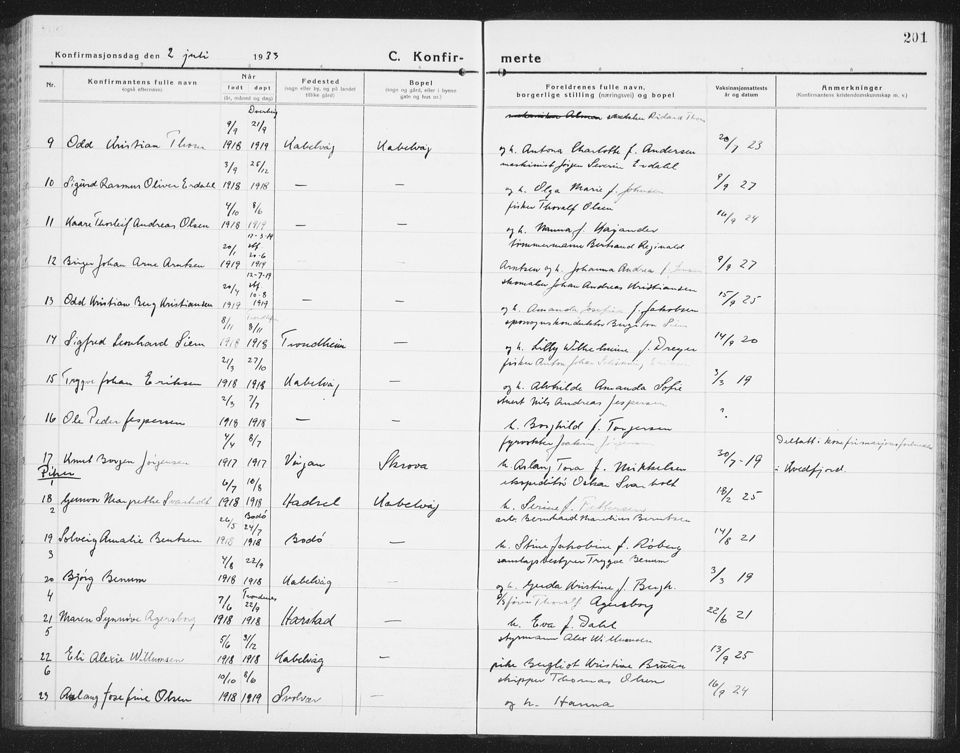 Ministerialprotokoller, klokkerbøker og fødselsregistre - Nordland, AV/SAT-A-1459/874/L1081: Parish register (copy) no. 874C10, 1925-1941, p. 201