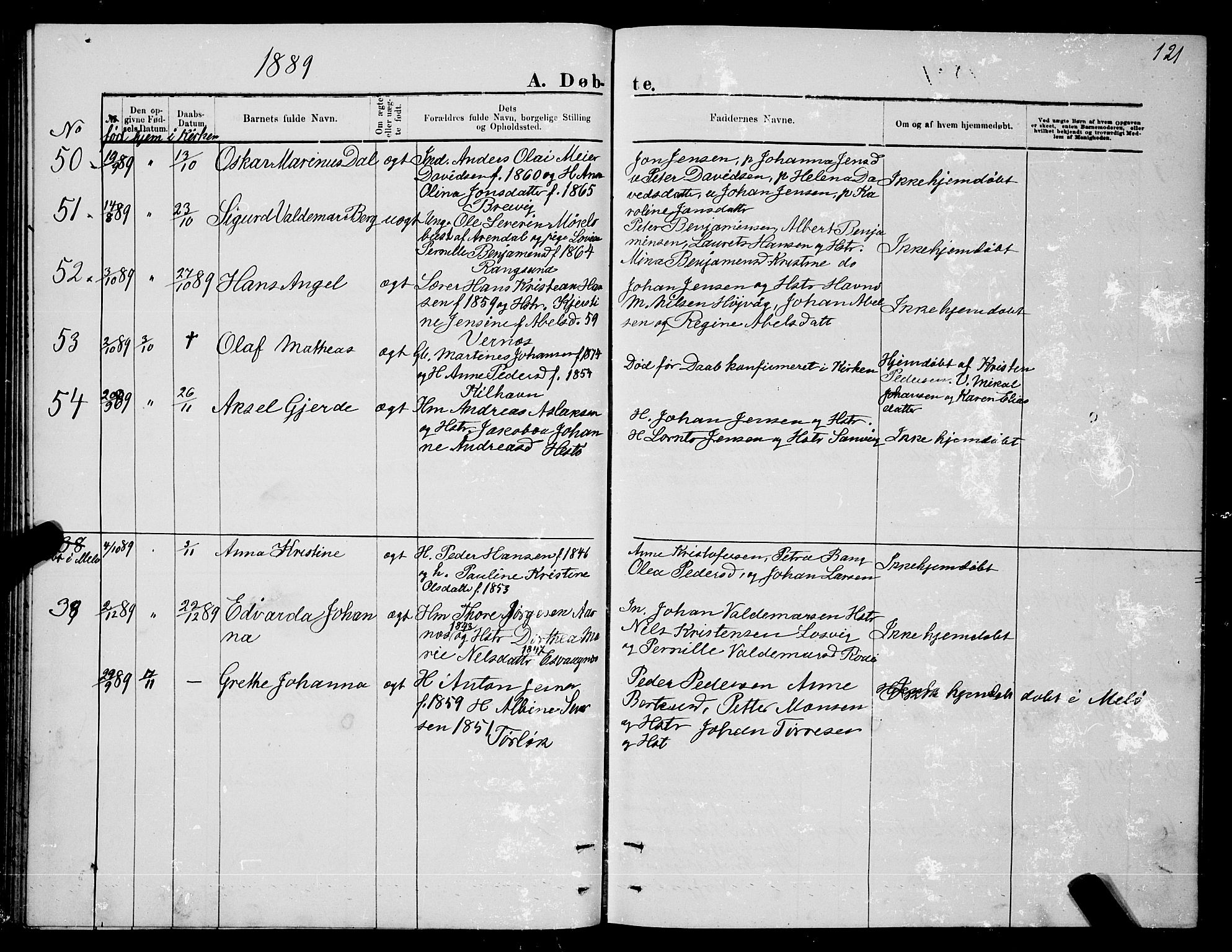 Ministerialprotokoller, klokkerbøker og fødselsregistre - Nordland, SAT/A-1459/841/L0620: Parish register (copy) no. 841C04, 1877-1896, p. 121