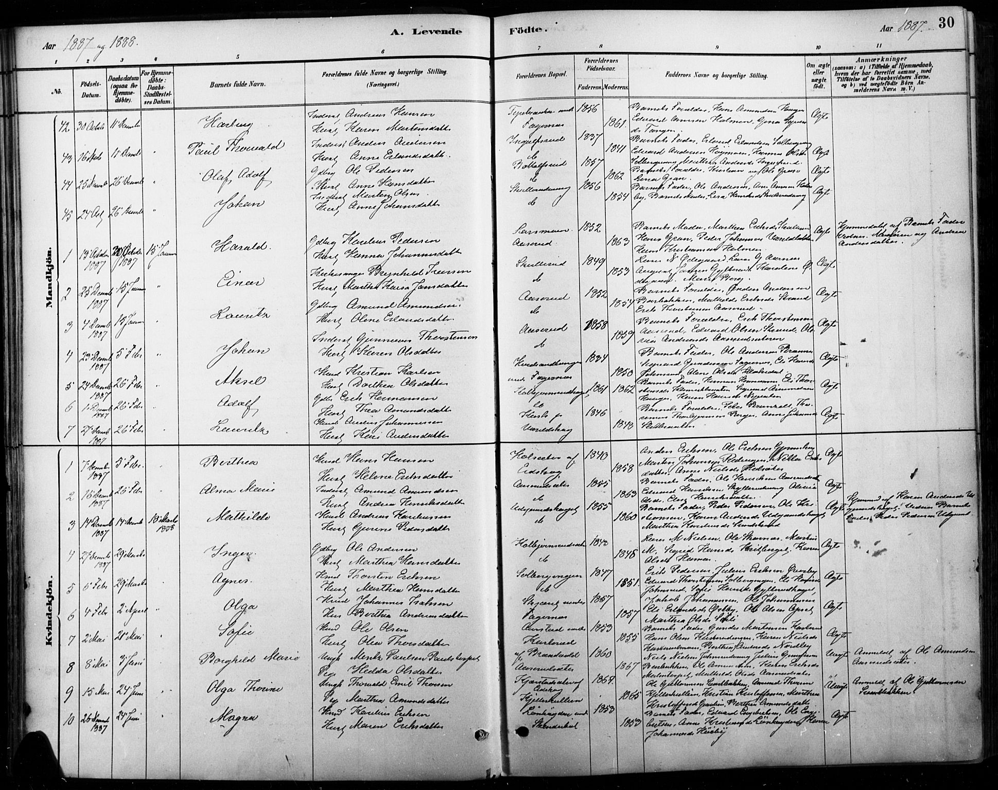 Vinger prestekontor, AV/SAH-PREST-024/H/Ha/Haa/L0015: Parish register (official) no. 15, 1881-1900, p. 30