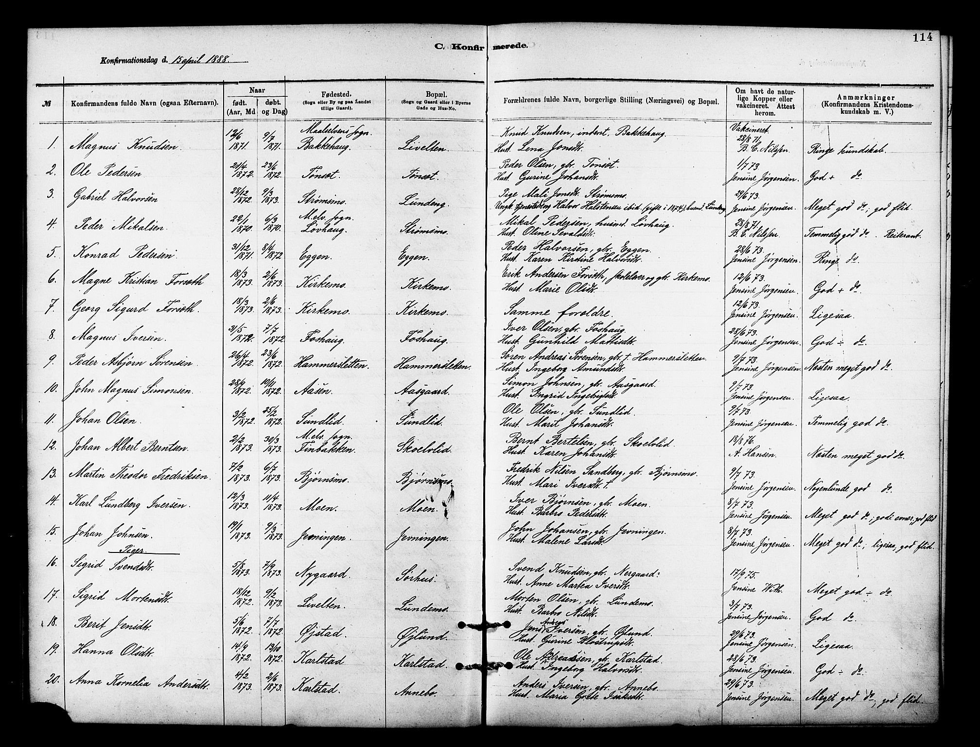 Målselv sokneprestembete, SATØ/S-1311/G/Ga/Gaa/L0009kirke: Parish register (official) no. 9, 1878-1889, p. 114
