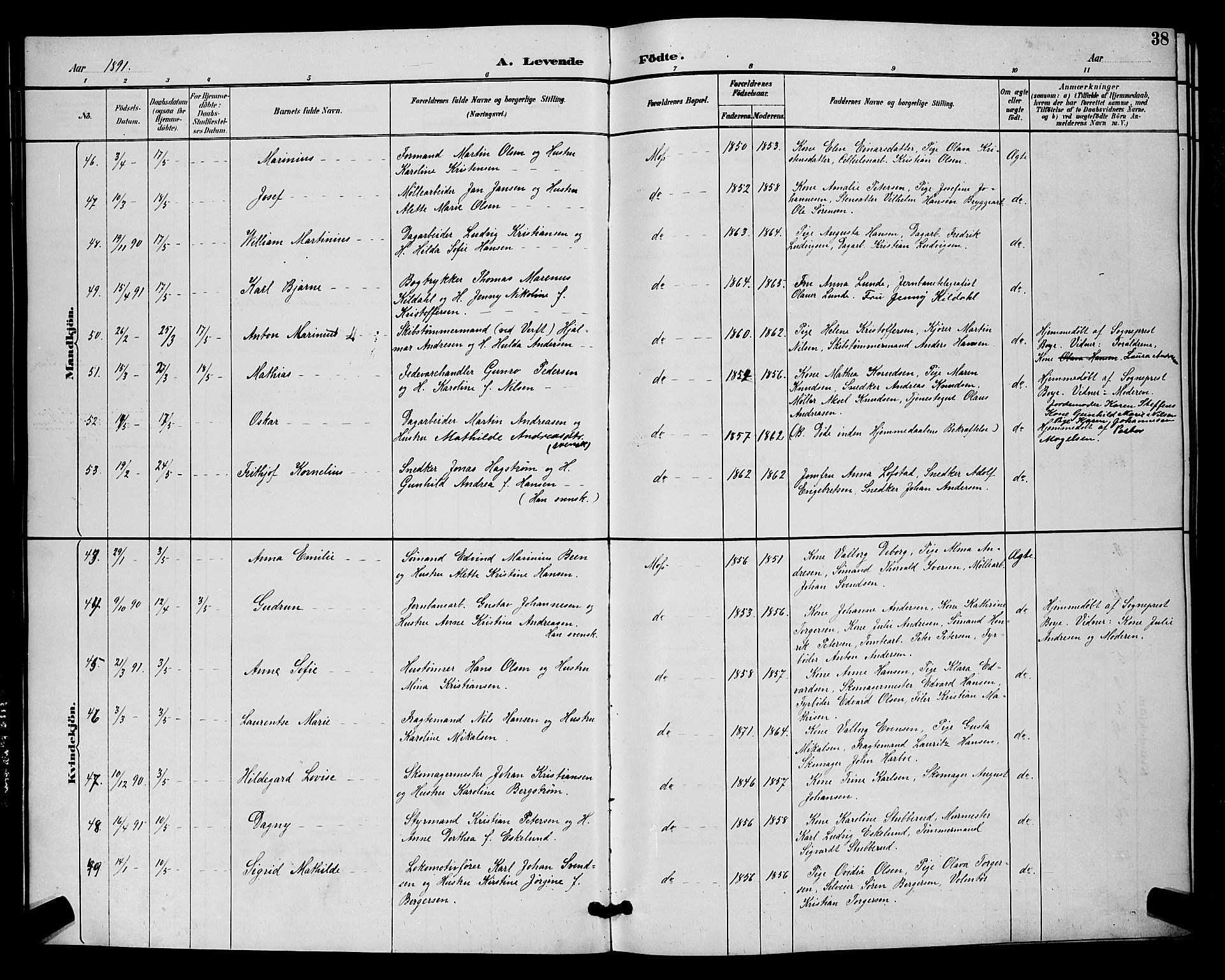 Moss prestekontor Kirkebøker, AV/SAO-A-2003/G/Ga/L0006: Parish register (copy) no. I 6, 1889-1900, p. 38