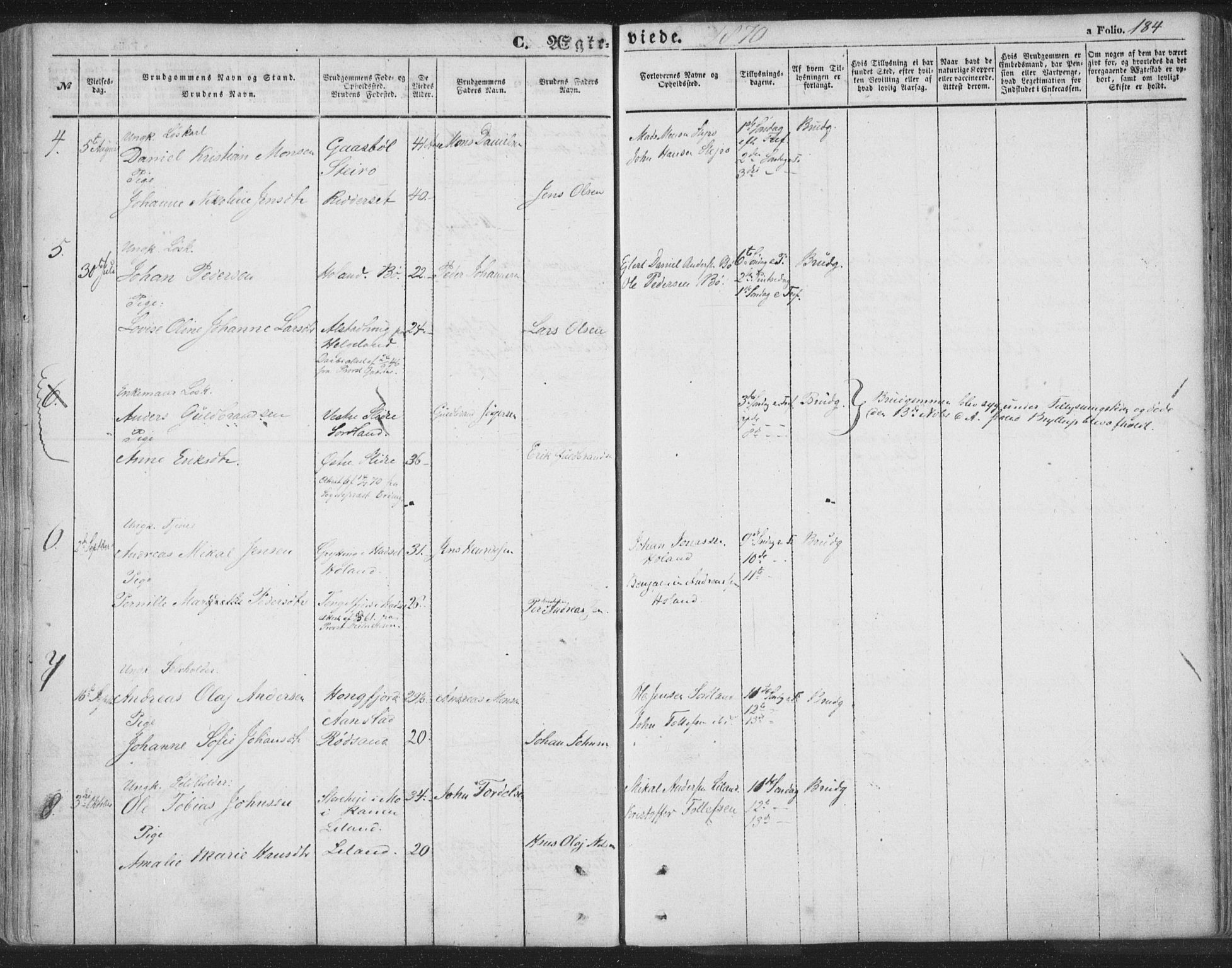 Ministerialprotokoller, klokkerbøker og fødselsregistre - Nordland, AV/SAT-A-1459/895/L1369: Parish register (official) no. 895A04, 1852-1872, p. 184