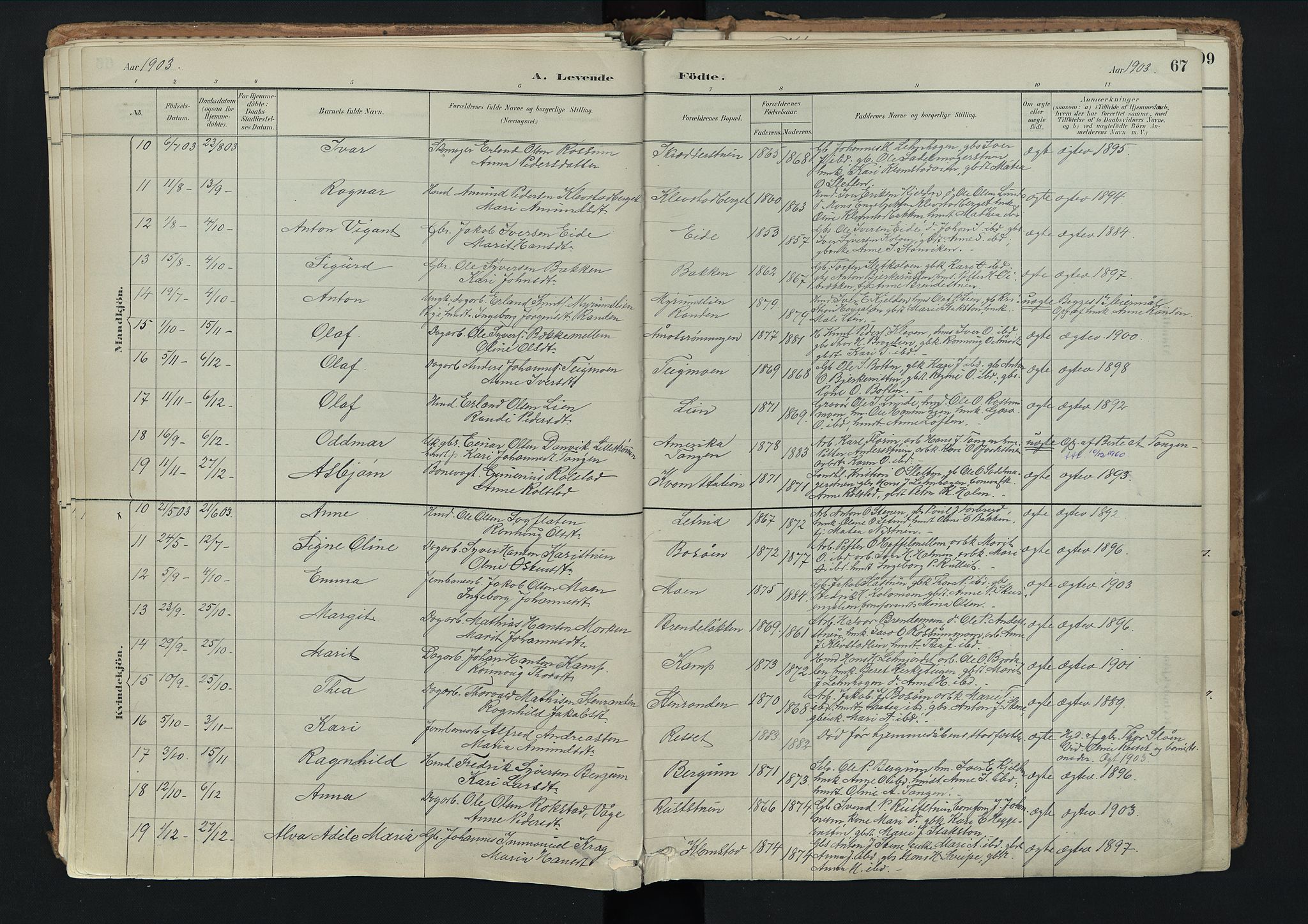 Nord-Fron prestekontor, SAH/PREST-080/H/Ha/Haa/L0003: Parish register (official) no. 3, 1884-1914, p. 67