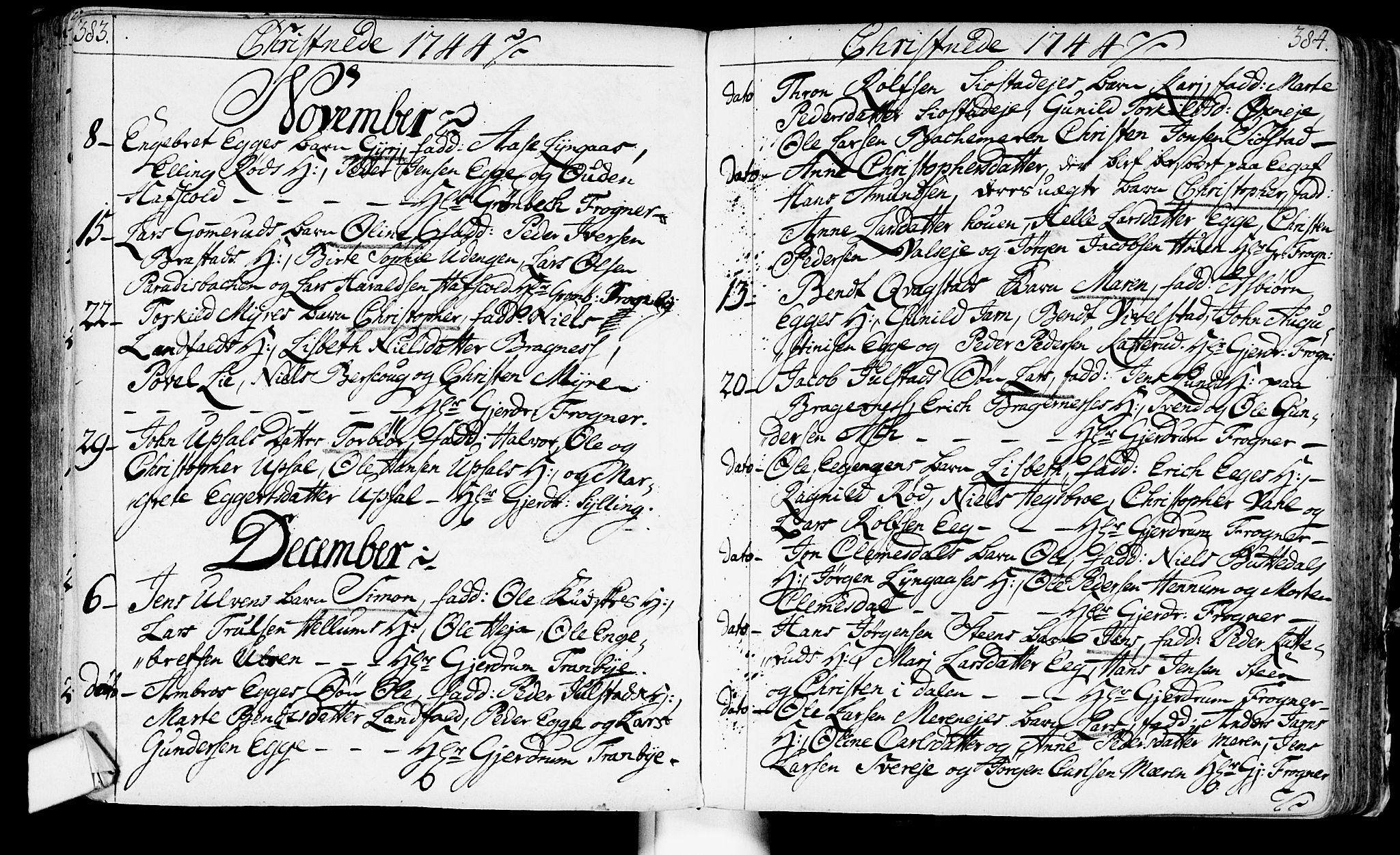 Lier kirkebøker, AV/SAKO-A-230/F/Fa/L0003: Parish register (official) no. I 3, 1727-1748, p. 383-384