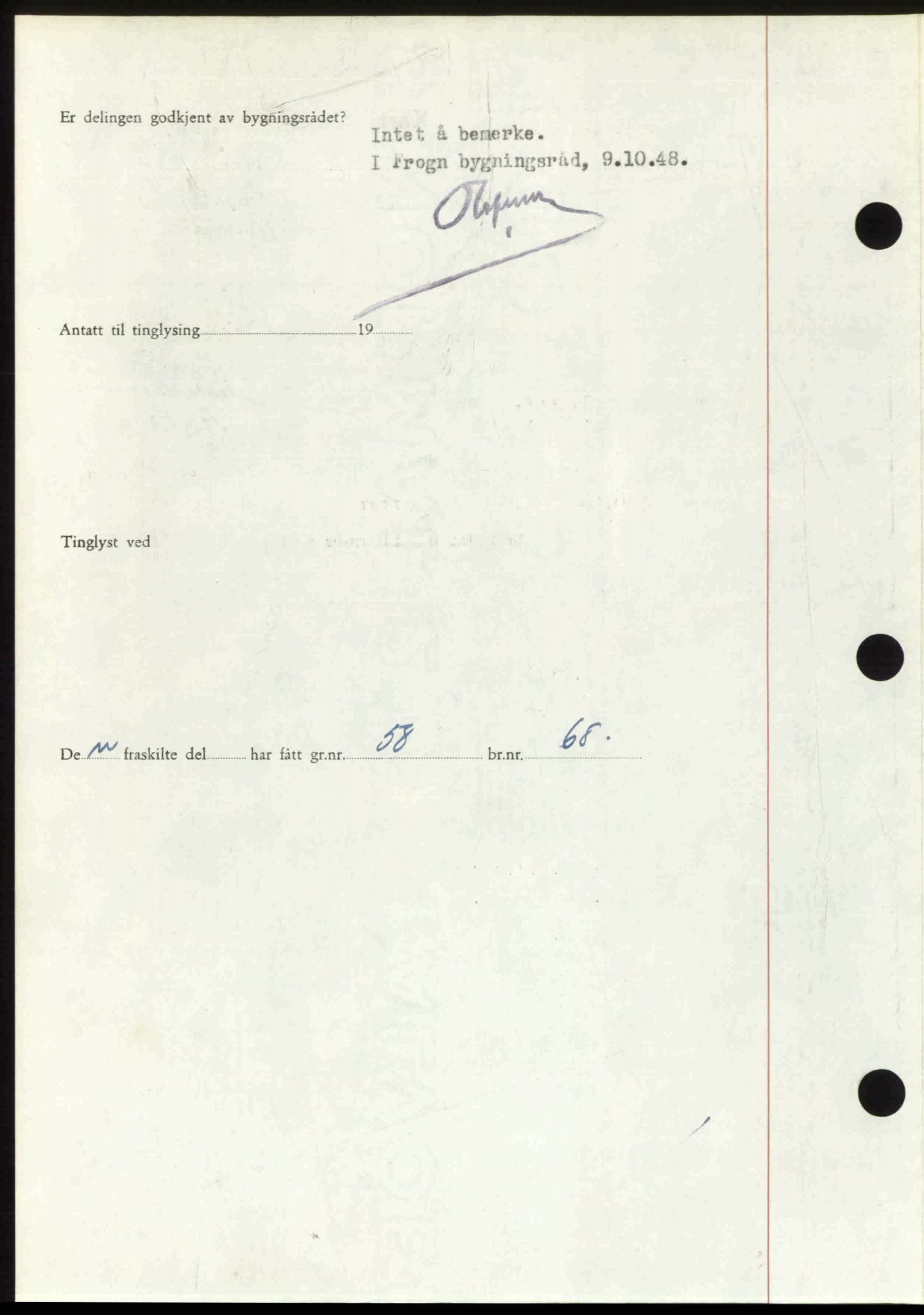 Follo sorenskriveri, SAO/A-10274/G/Ga/Gaa/L0085: Mortgage book no. I 85, 1948-1948, Diary no: : 4524/1948