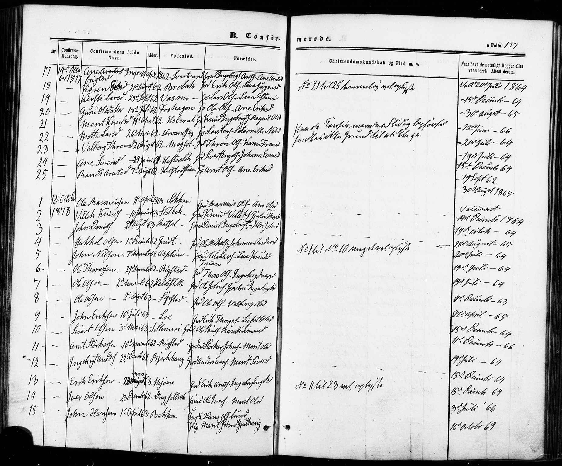 Ministerialprotokoller, klokkerbøker og fødselsregistre - Sør-Trøndelag, SAT/A-1456/672/L0856: Parish register (official) no. 672A08, 1861-1881, p. 137