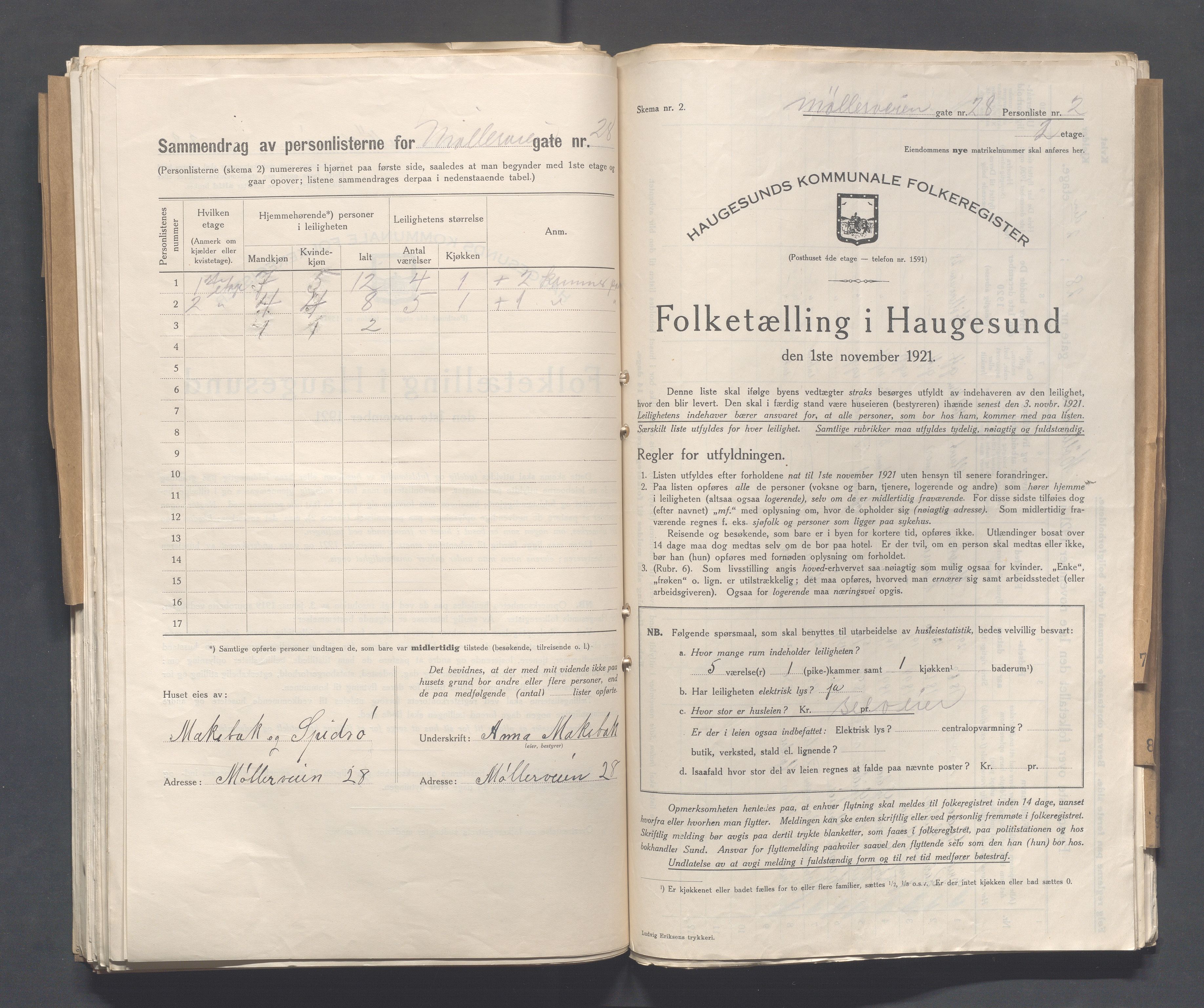 IKAR, Local census 1.11.1921 for Haugesund, 1921, p. 3136