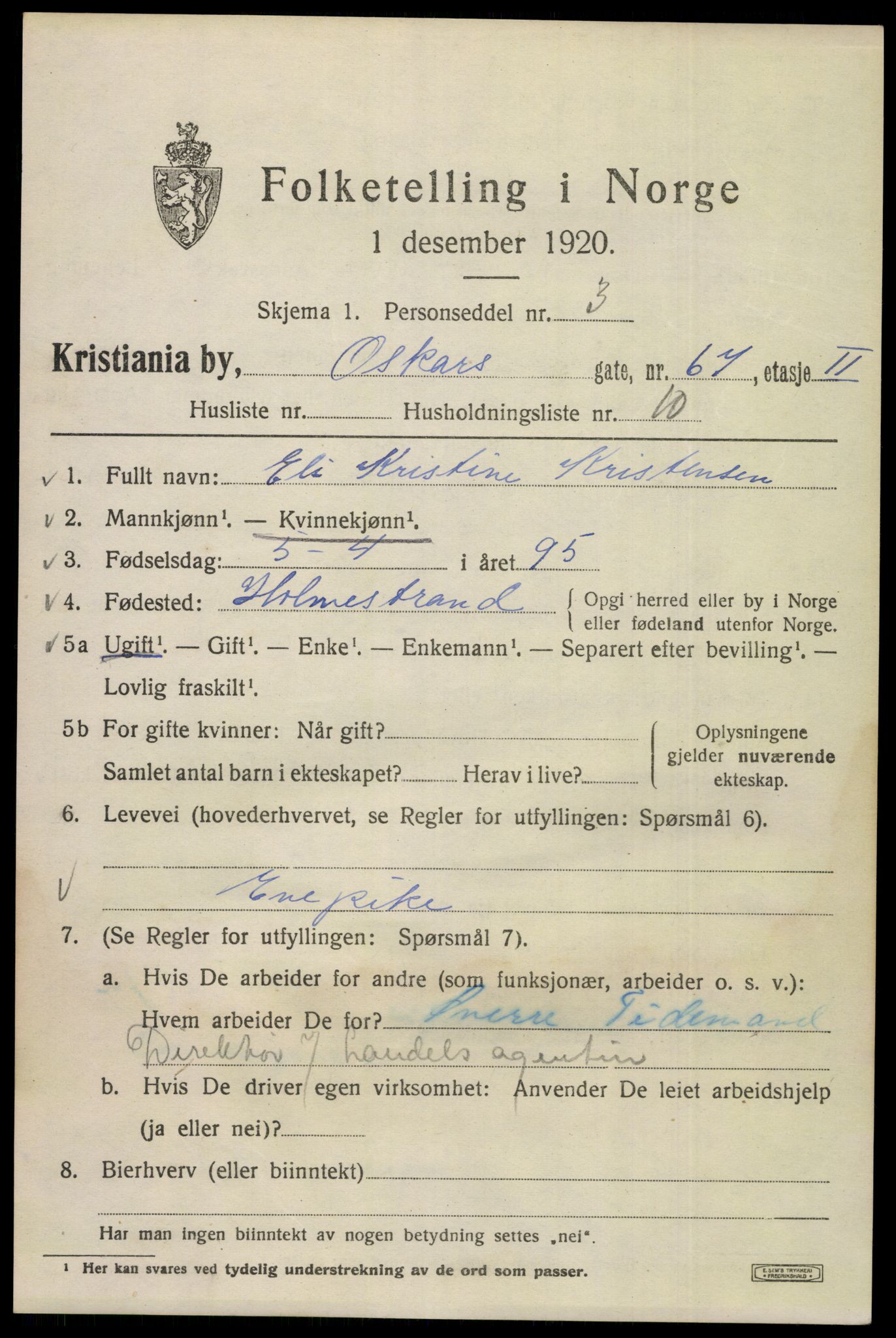 SAO, 1920 census for Kristiania, 1920, p. 438123