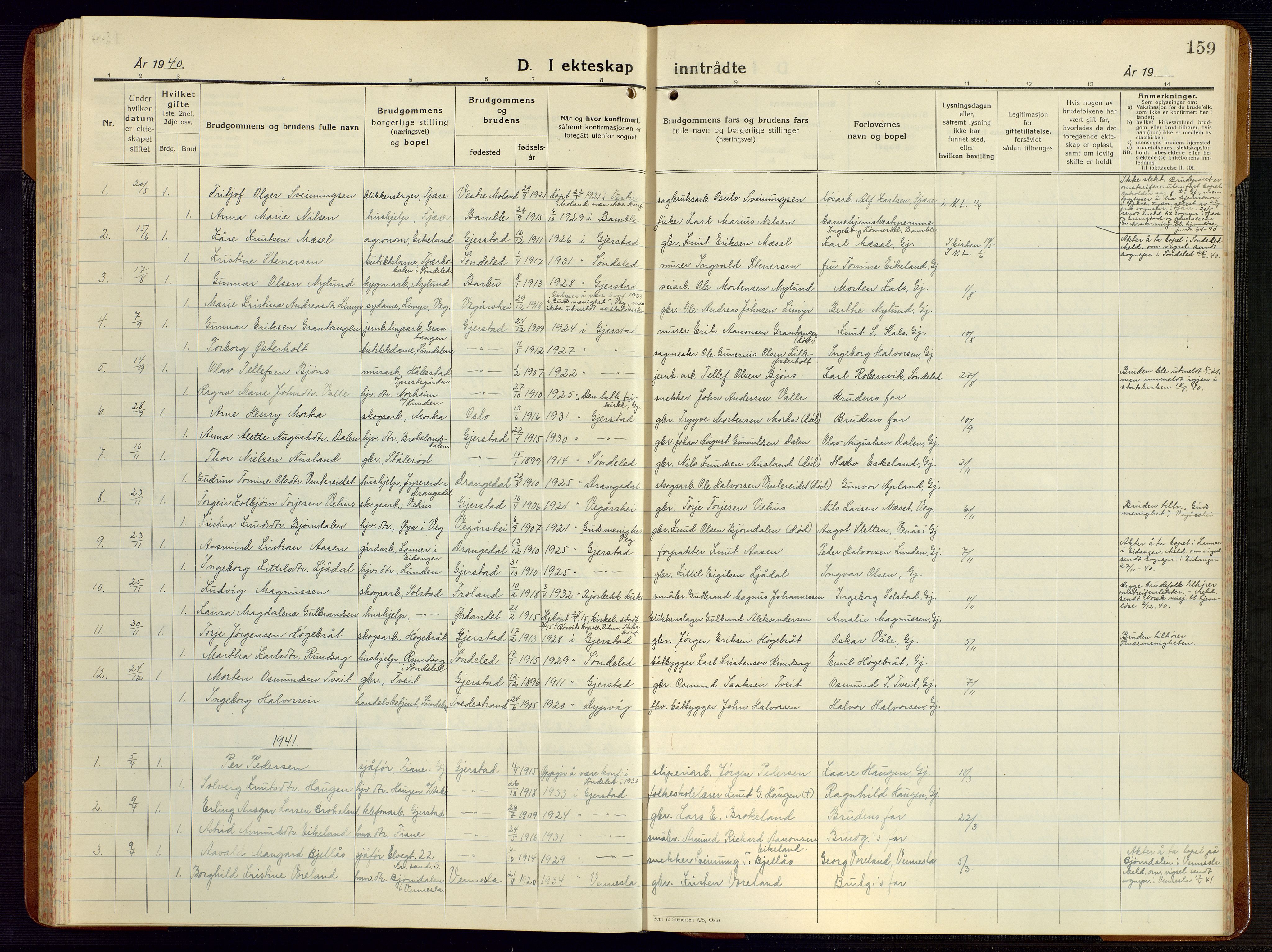 Gjerstad sokneprestkontor, AV/SAK-1111-0014/F/Fb/Fba/L0009: Parish register (copy) no. B 9, 1925-1946, p. 159