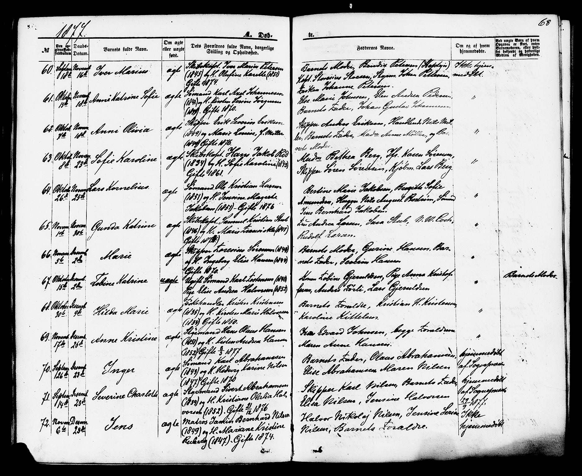 Brevik kirkebøker, SAKO/A-255/F/Fa/L0006: Parish register (official) no. 6, 1866-1881, p. 68