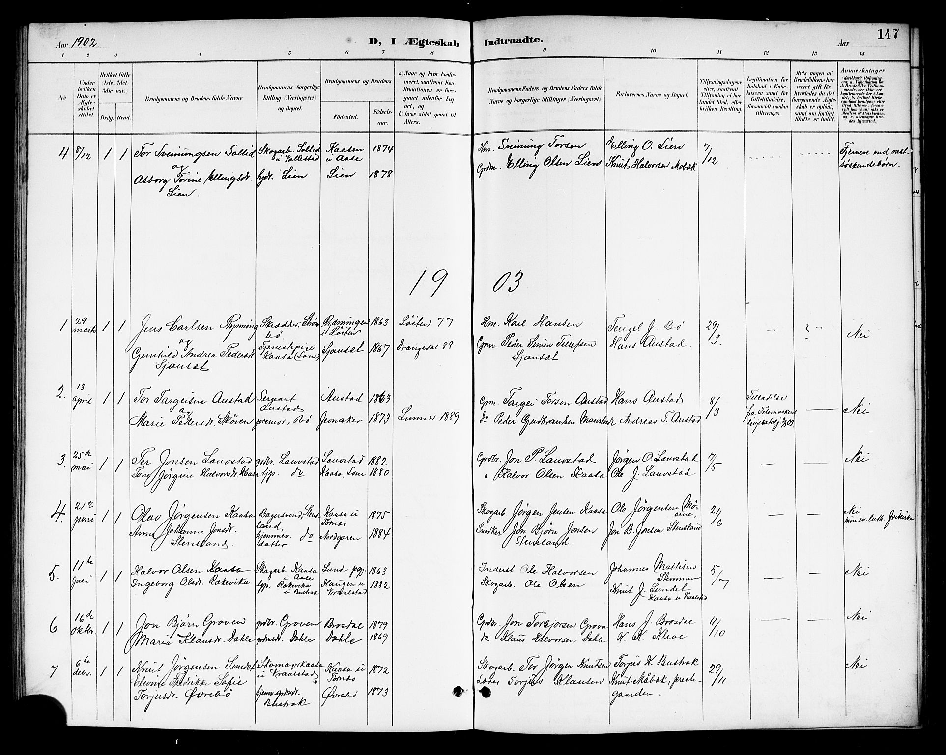 Drangedal kirkebøker, SAKO/A-258/G/Gb/L0002: Parish register (copy) no. II 2, 1895-1918, p. 147