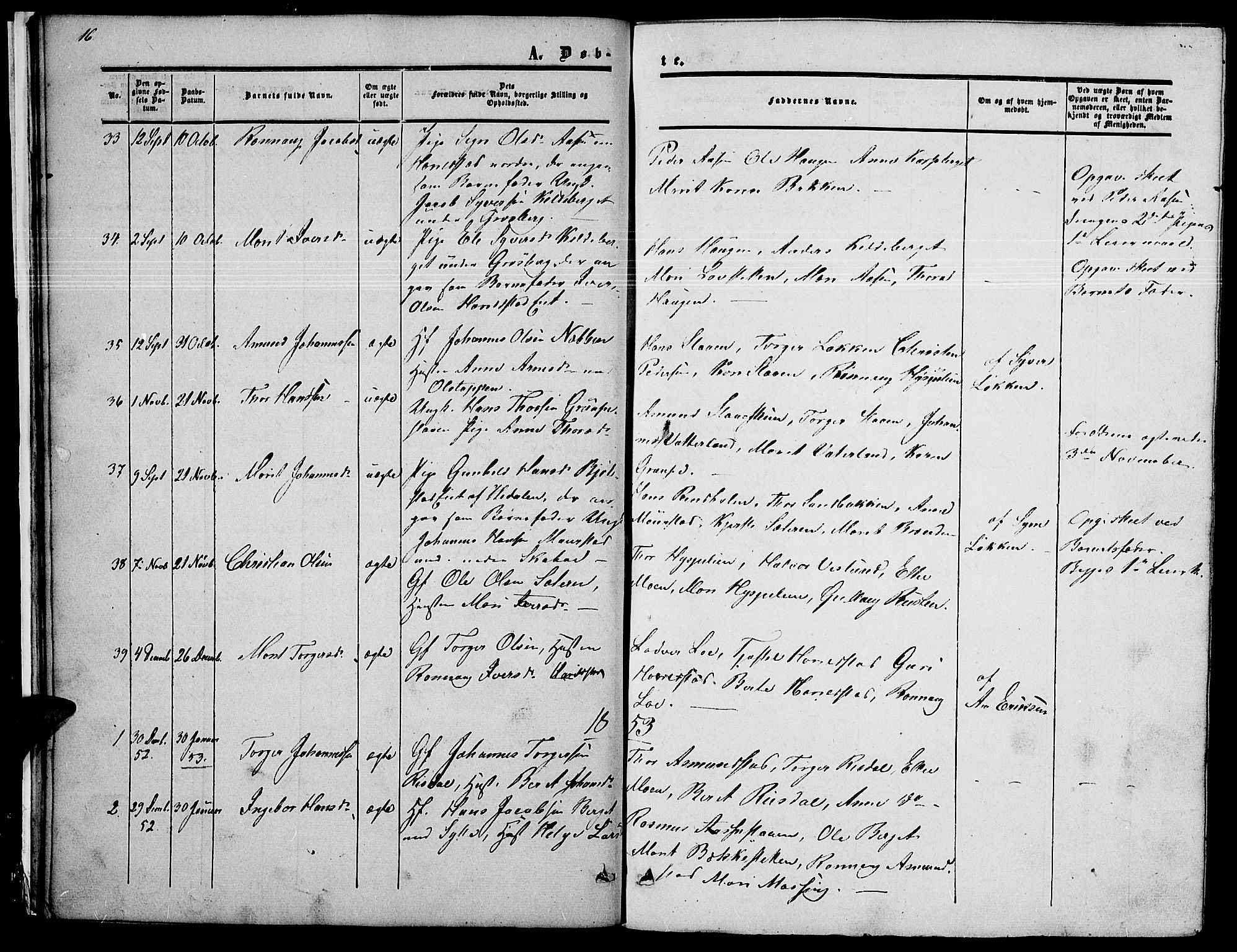 Nord-Fron prestekontor, SAH/PREST-080/H/Ha/Hab/L0002: Parish register (copy) no. 2, 1851-1883, p. 16