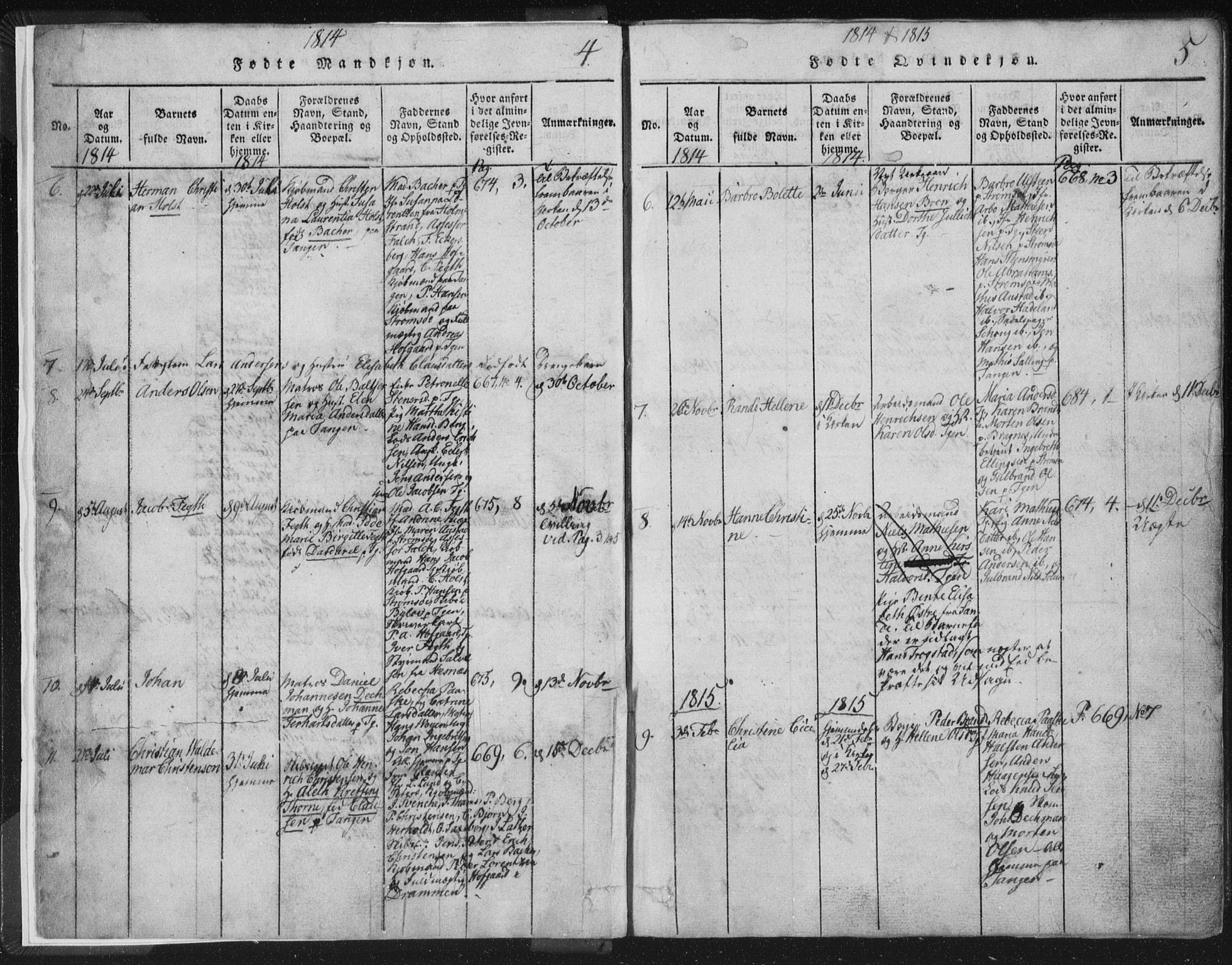 Strømsø kirkebøker, SAKO/A-246/F/Fb/L0004: Parish register (official) no. II 4, 1814-1843, p. 4-5