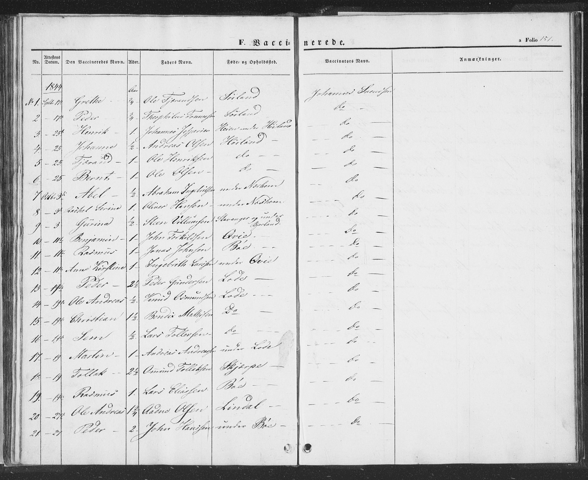 Hå sokneprestkontor, SAST/A-101801/001/30BA/L0006: Parish register (official) no. A 5, 1842-1853, p. 151