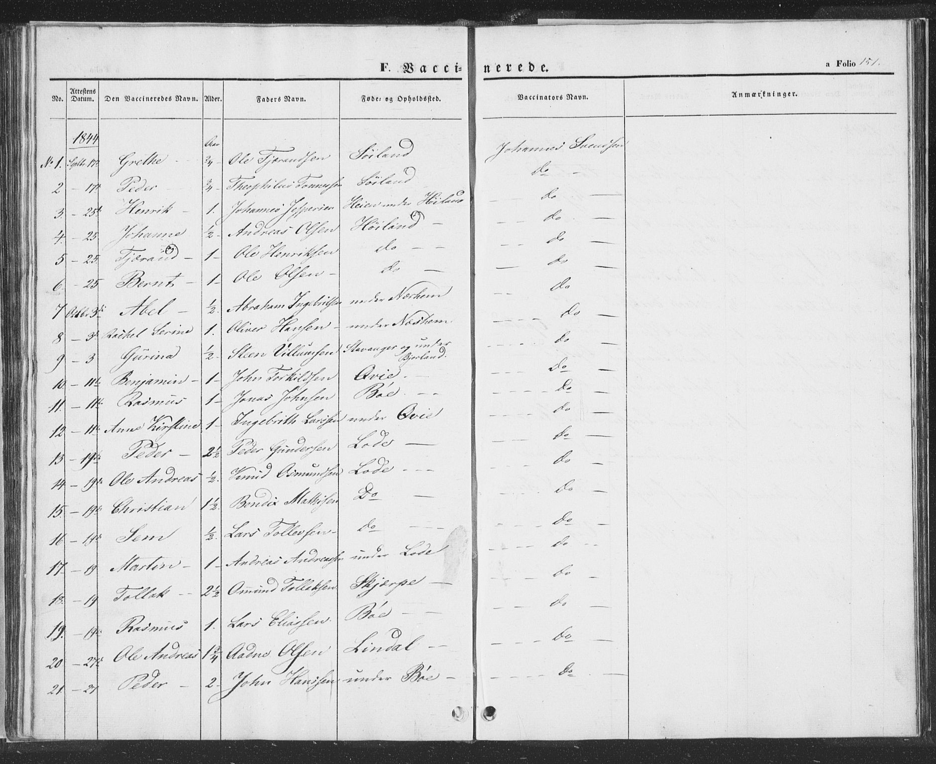 Hå sokneprestkontor, AV/SAST-A-101801/001/30BA/L0006: Parish register (official) no. A 5, 1842-1853, p. 151