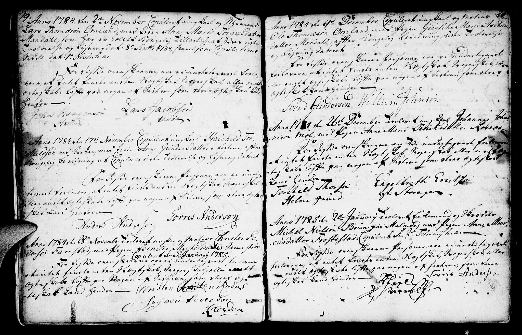 Mandal sokneprestkontor, AV/SAK-1111-0030/F/Fa/Faa/L0007: Parish register (official) no. A 7, 1783-1818, p. 19-20