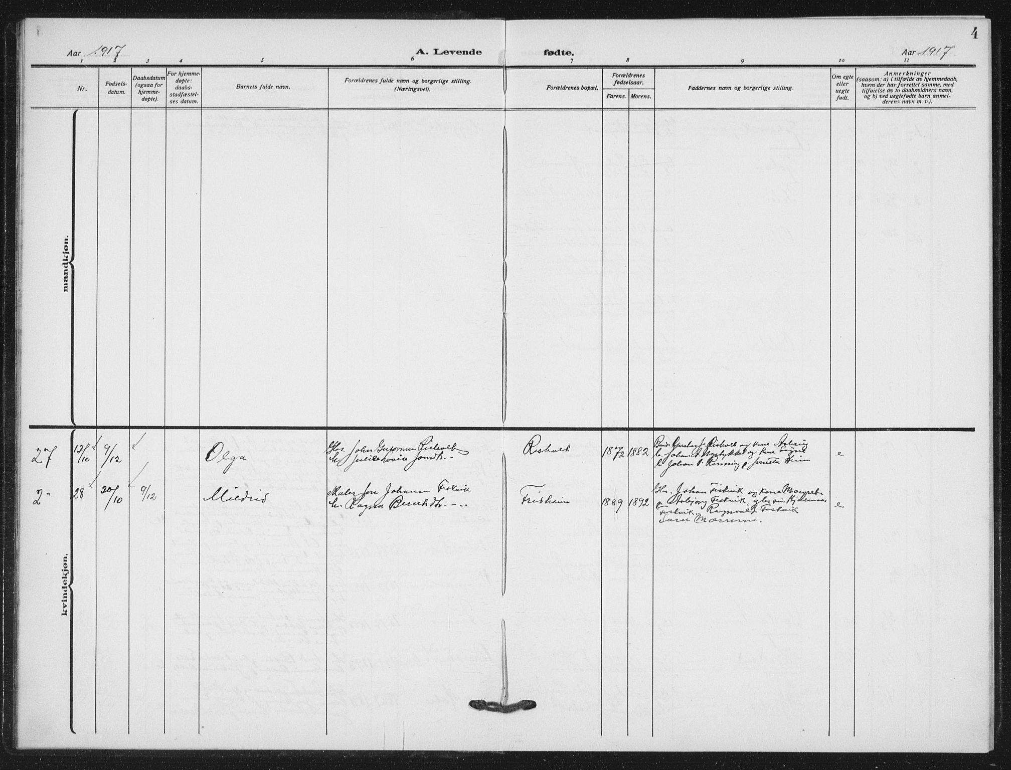 Ministerialprotokoller, klokkerbøker og fødselsregistre - Nord-Trøndelag, SAT/A-1458/712/L0104: Parish register (copy) no. 712C02, 1917-1939, p. 4
