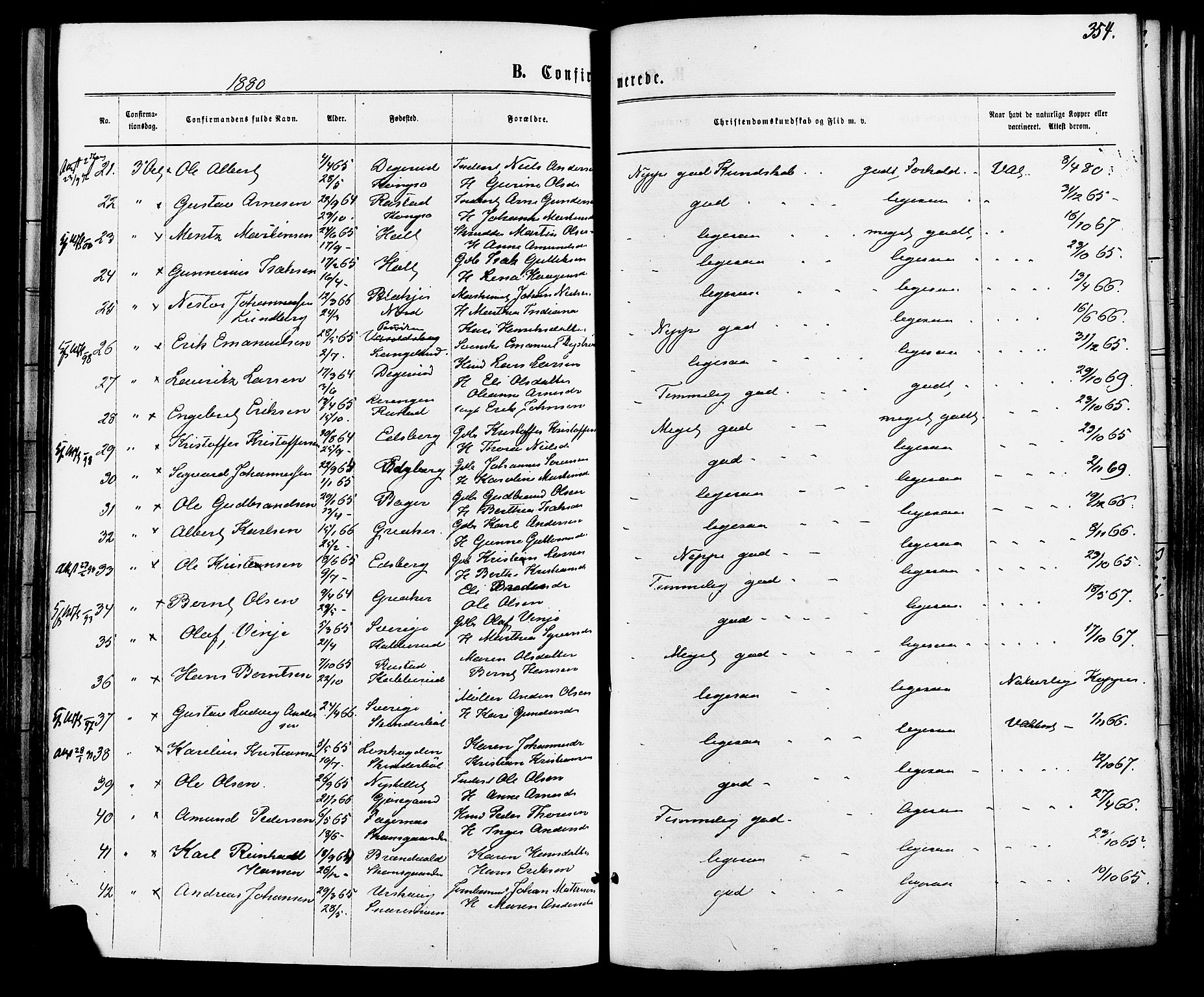 Vinger prestekontor, SAH/PREST-024/H/Ha/Haa/L0012: Parish register (official) no. 12, 1871-1880, p. 354
