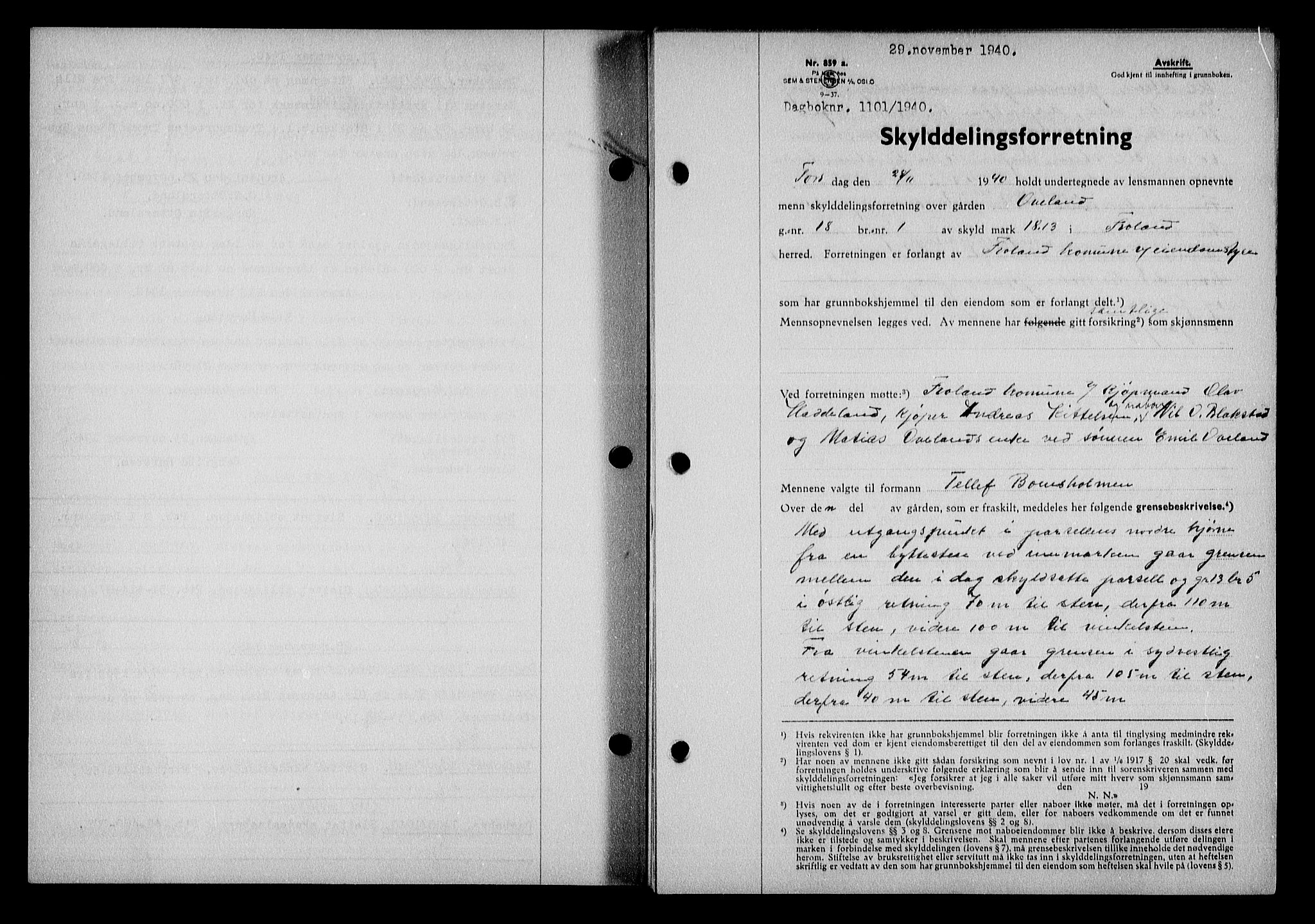 Nedenes sorenskriveri, AV/SAK-1221-0006/G/Gb/Gba/L0048: Mortgage book no. A-II, 1940-1941, Diary no: : 1101/1940