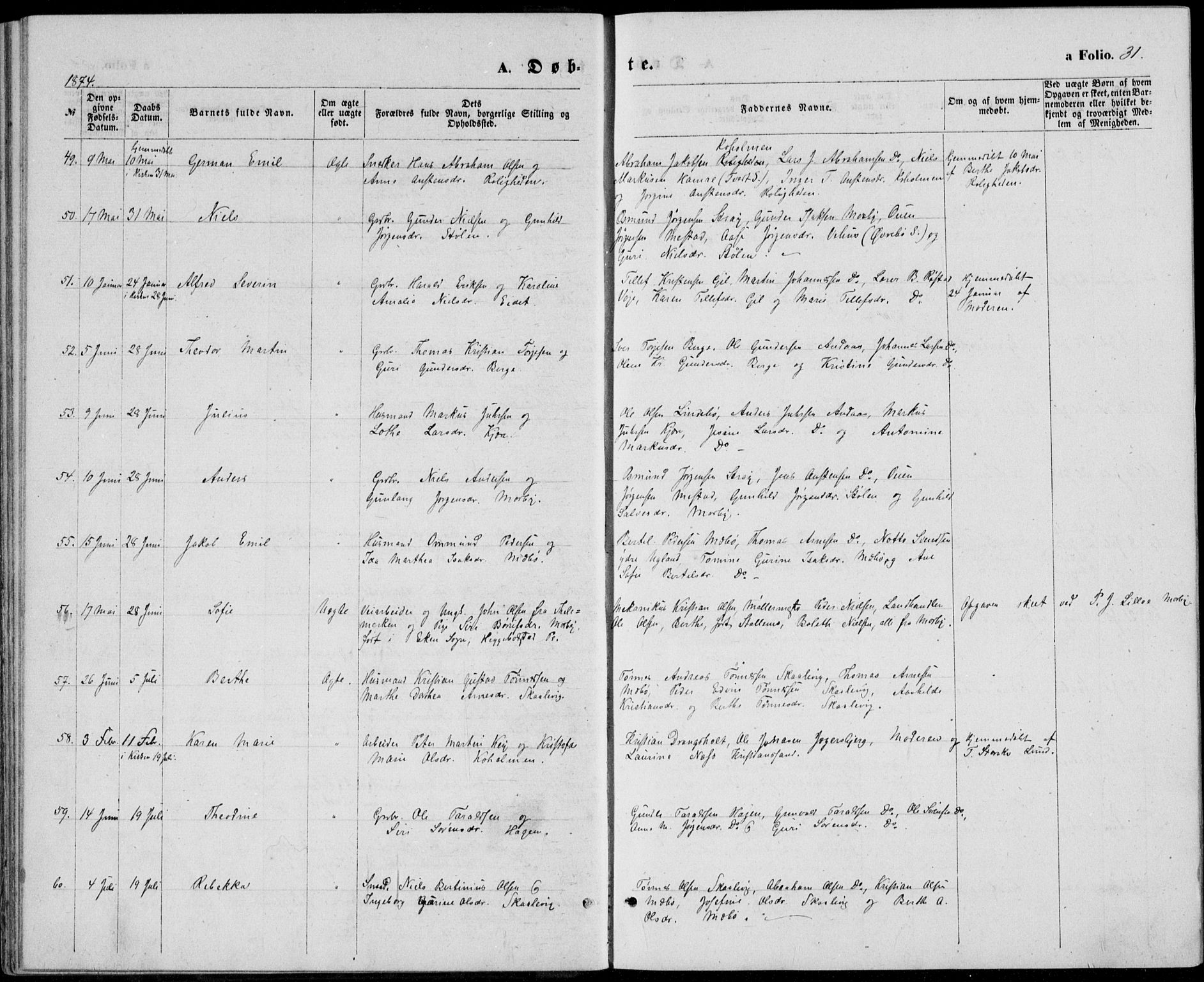 Oddernes sokneprestkontor, AV/SAK-1111-0033/F/Fb/Fba/L0007: Parish register (copy) no. B 7, 1869-1887, p. 31