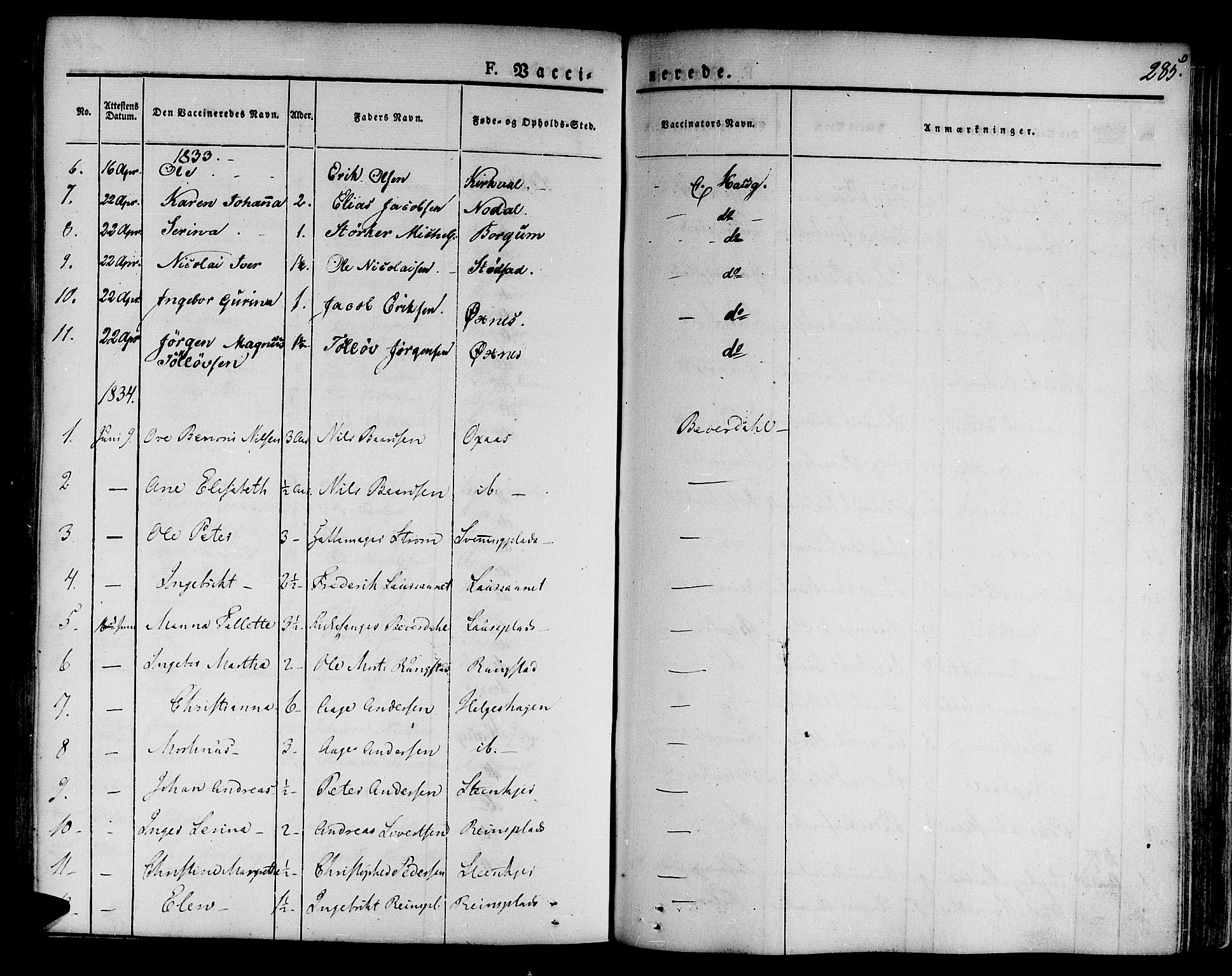 Ministerialprotokoller, klokkerbøker og fødselsregistre - Nord-Trøndelag, SAT/A-1458/746/L0445: Parish register (official) no. 746A04, 1826-1846, p. 285