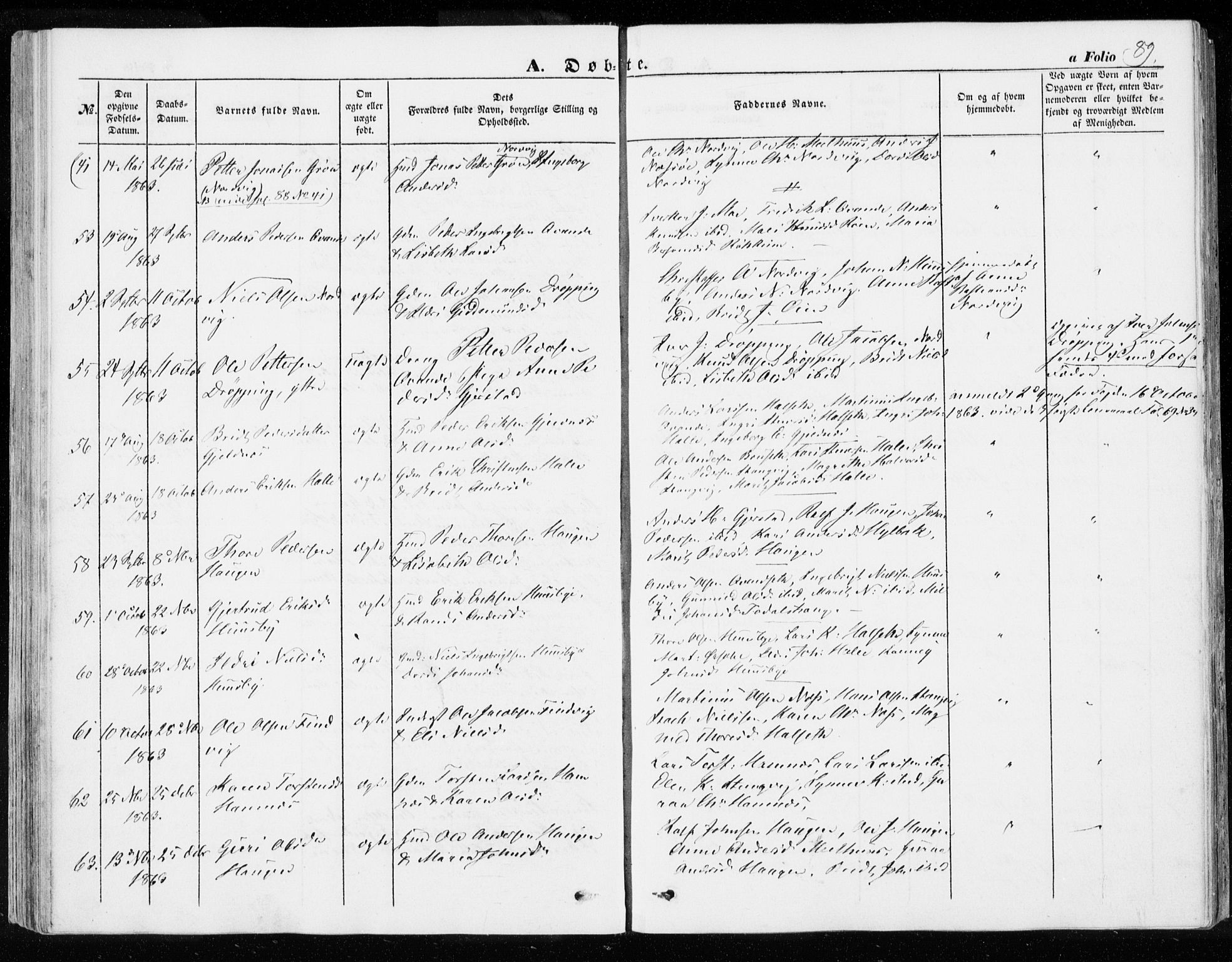 Ministerialprotokoller, klokkerbøker og fødselsregistre - Møre og Romsdal, SAT/A-1454/592/L1026: Parish register (official) no. 592A04, 1849-1867, p. 89