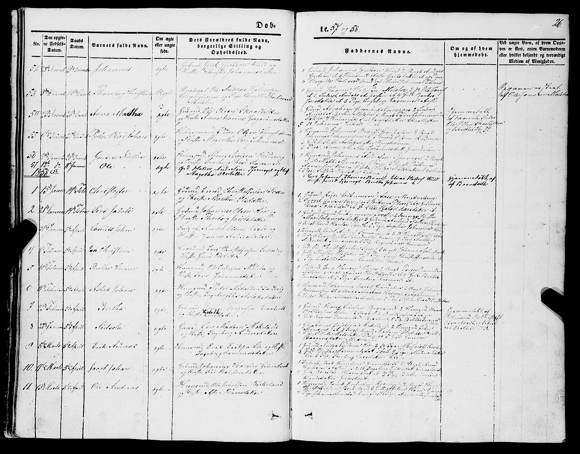 Sveio Sokneprestembete, SAB/A-78501/H/Hab: Parish register (copy) no. A 1, 1851-1865, p. 26