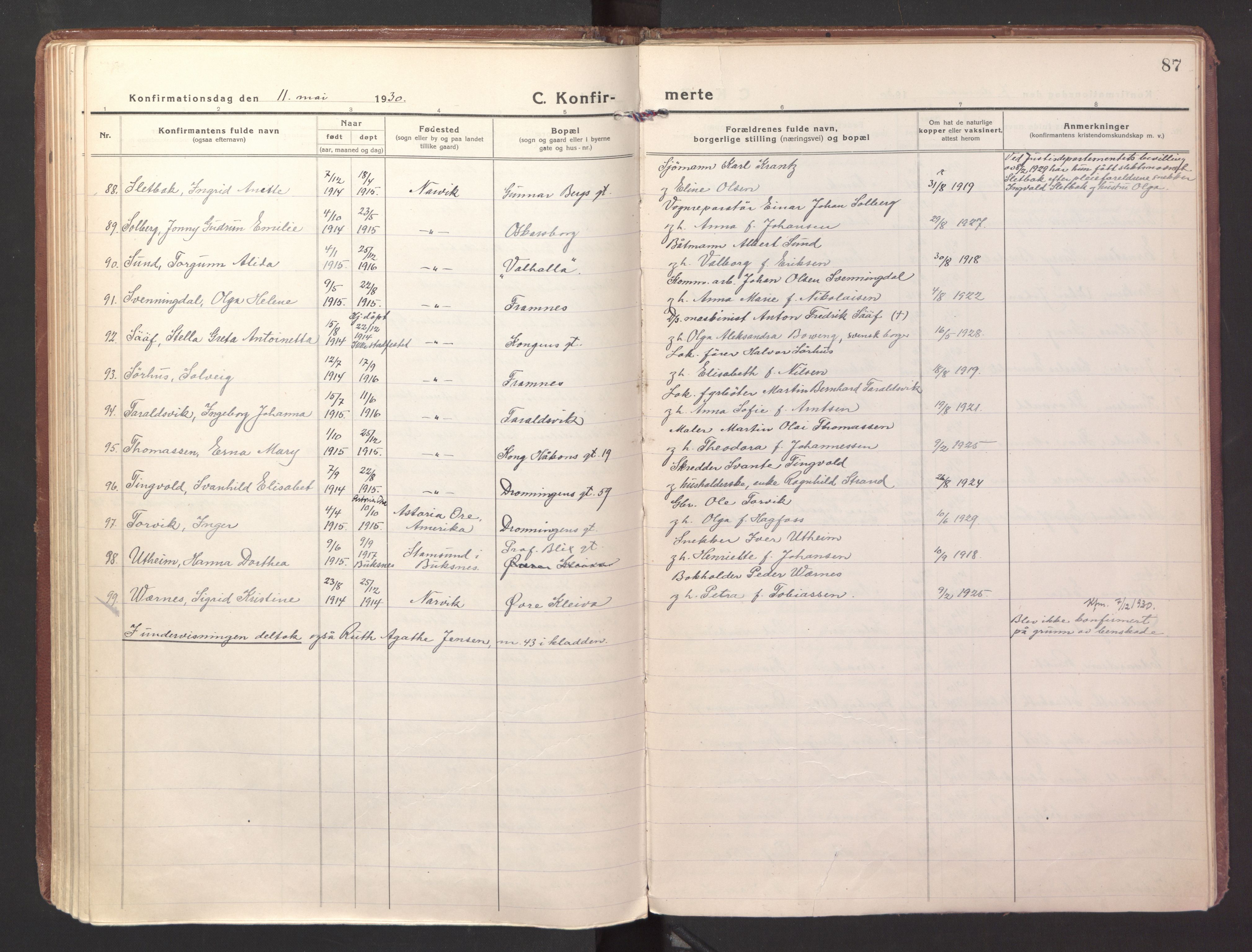 Ministerialprotokoller, klokkerbøker og fødselsregistre - Nordland, AV/SAT-A-1459/871/L1004: Parish register (official) no. 871A20, 1921-1932, p. 87