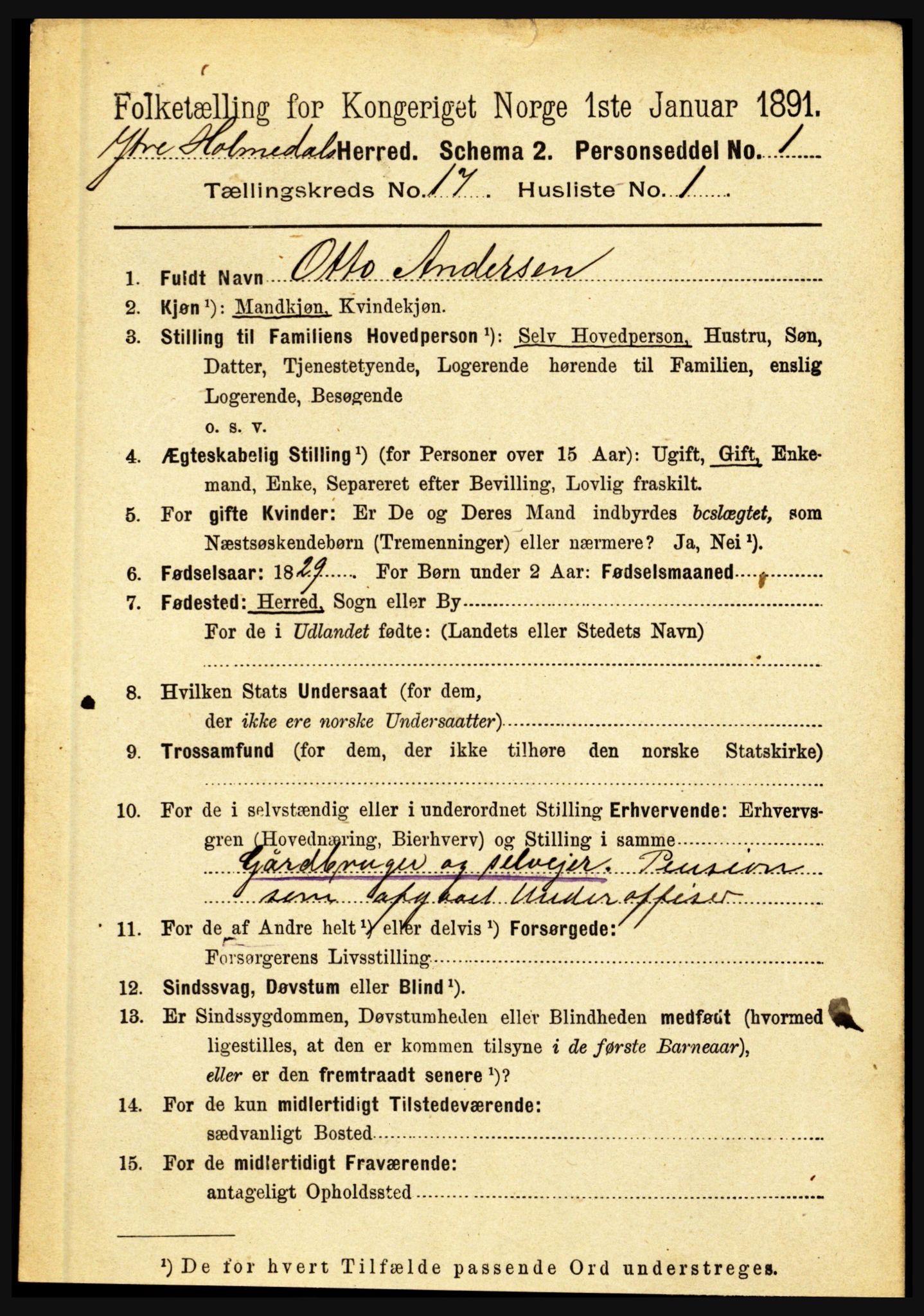 RA, 1891 census for 1429 Ytre Holmedal, 1891, p. 4427